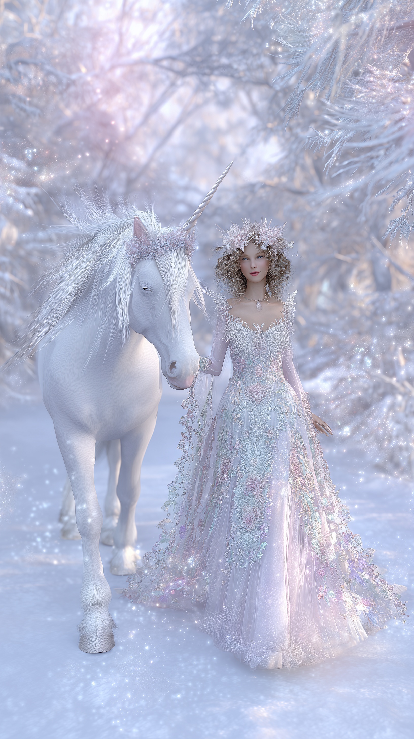 Enchanted Winter Princess in a Sparkling Forest
