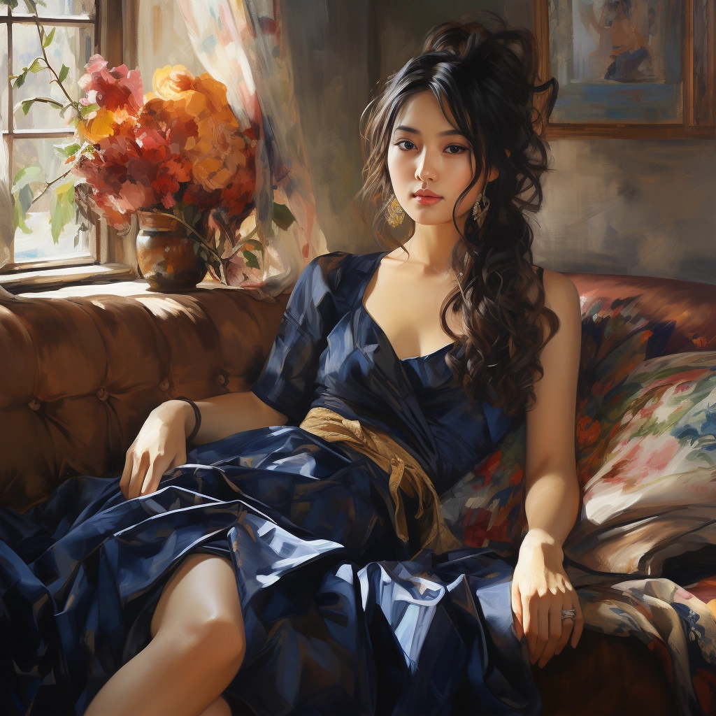 Ethereal Japanese Woman: Captivating Oil Painting Art
