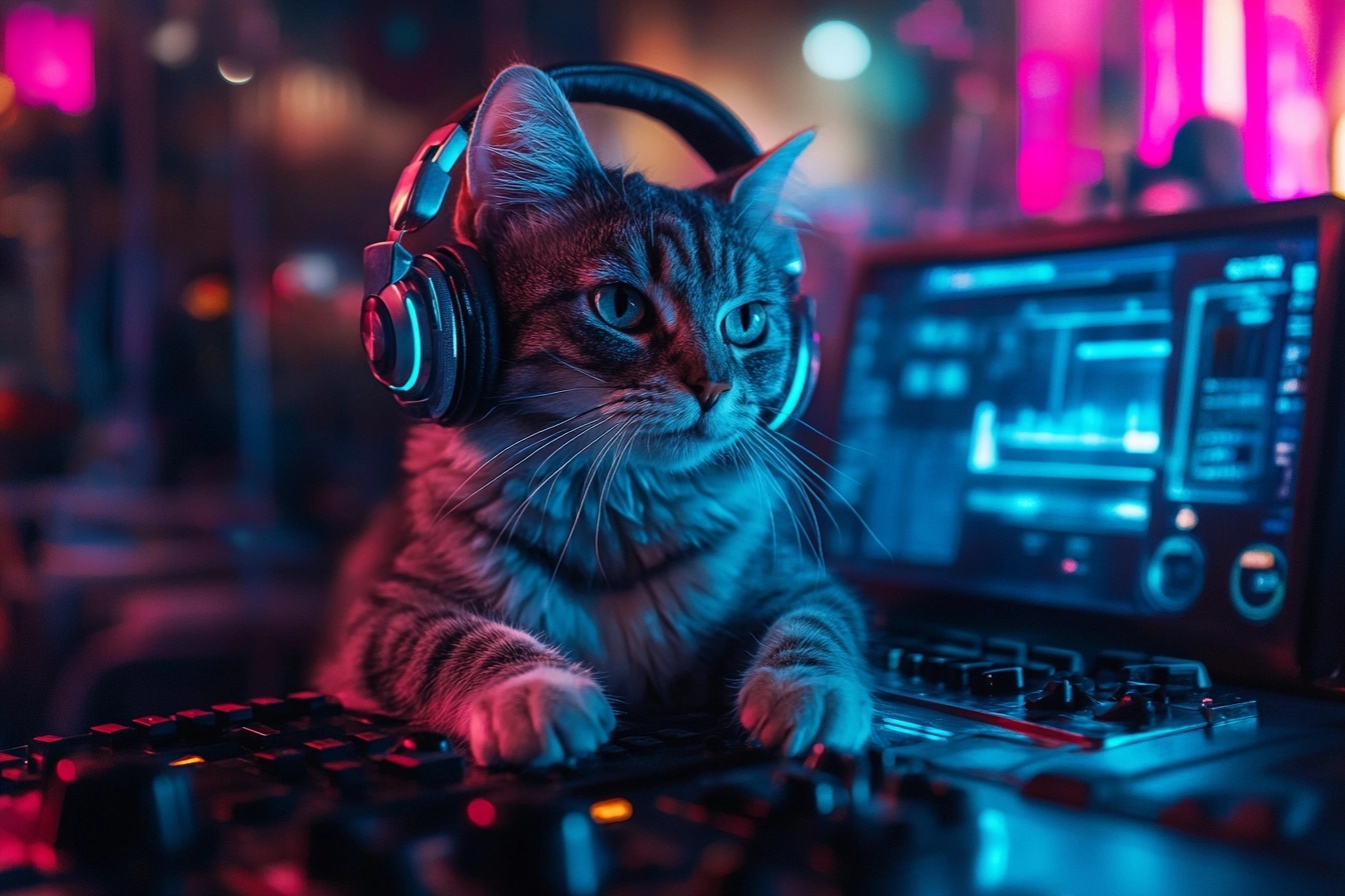 Cyberpunk Cat Vibes: Music Headphones Edition