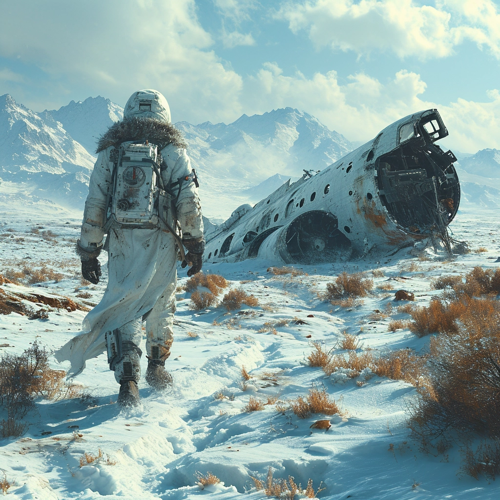 Mysterious Man Conquers Icy Desert: HD Snowy Wreckage