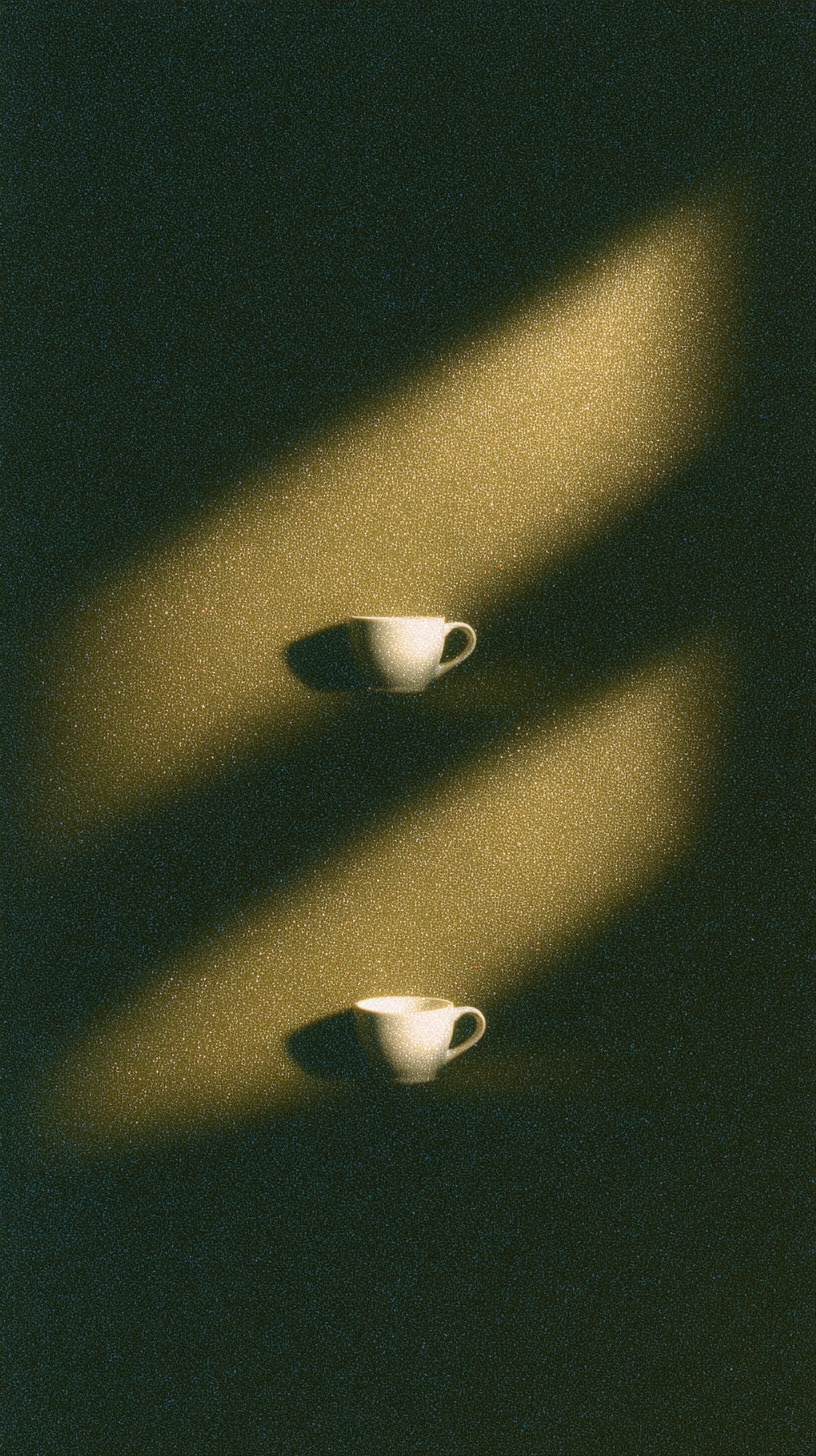 Elegant Still Life: White Cups on Green Canvas