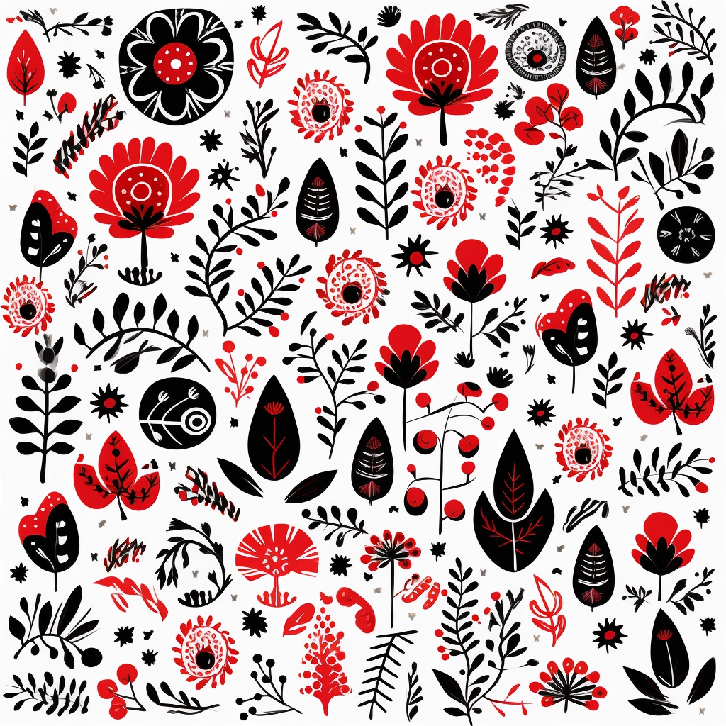 Christmas Scrapbooking Paper: Scandinavian Patterns in Red, Black & White