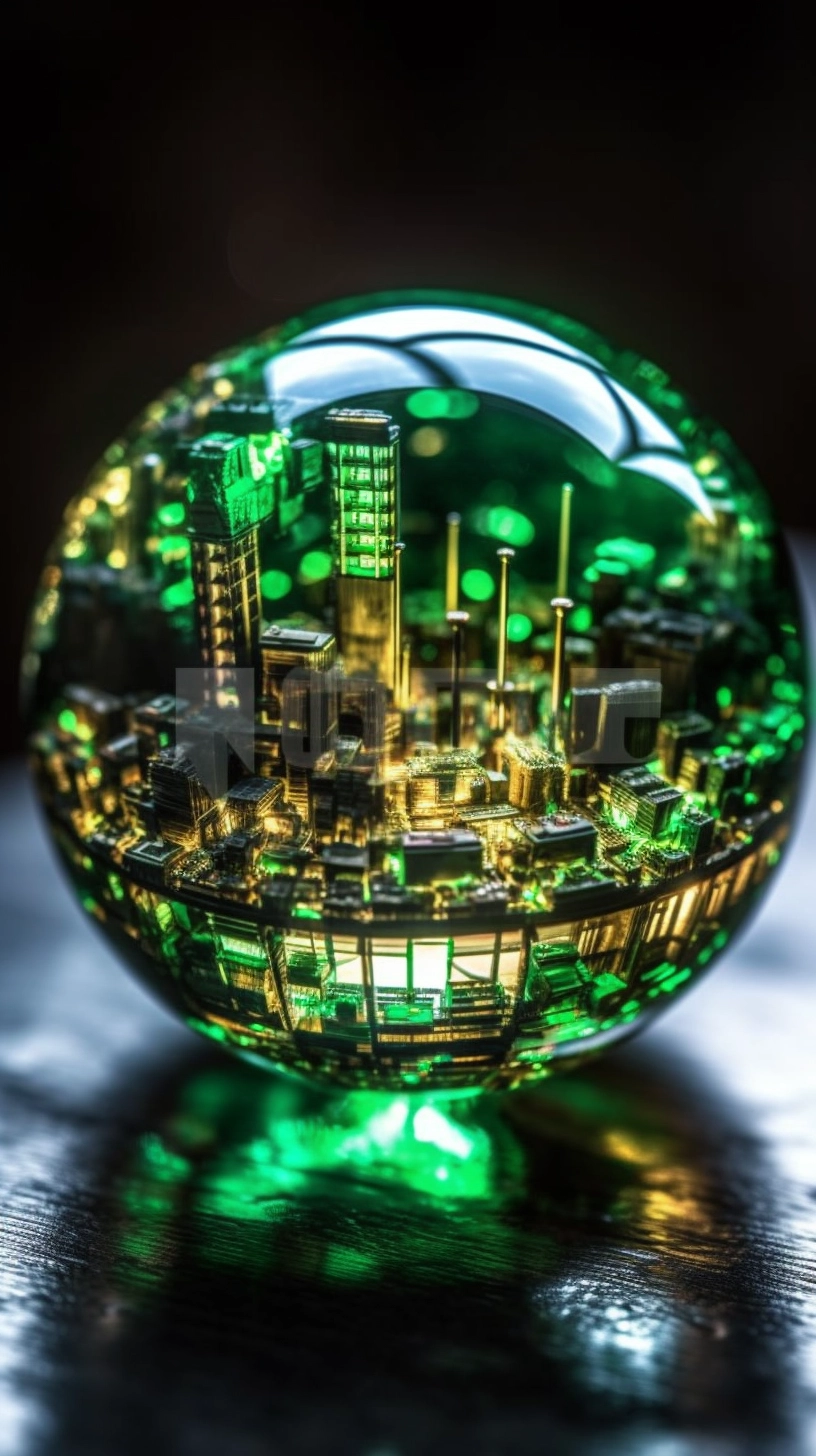 City's Cyberpunk Glass Ball: High-Detail 32k UHD