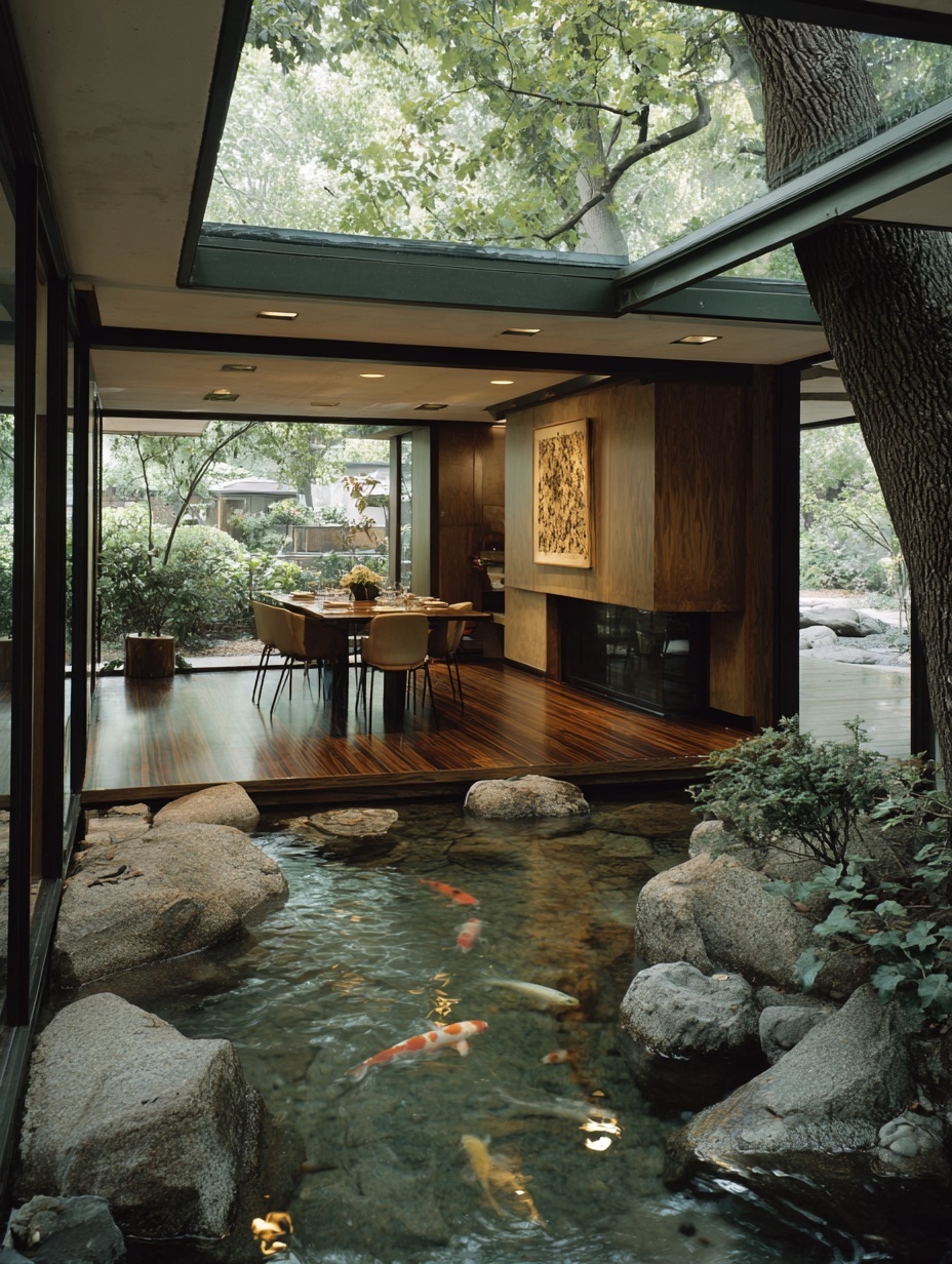 Futuristic Home with Koi Pond and Skylight Charm
