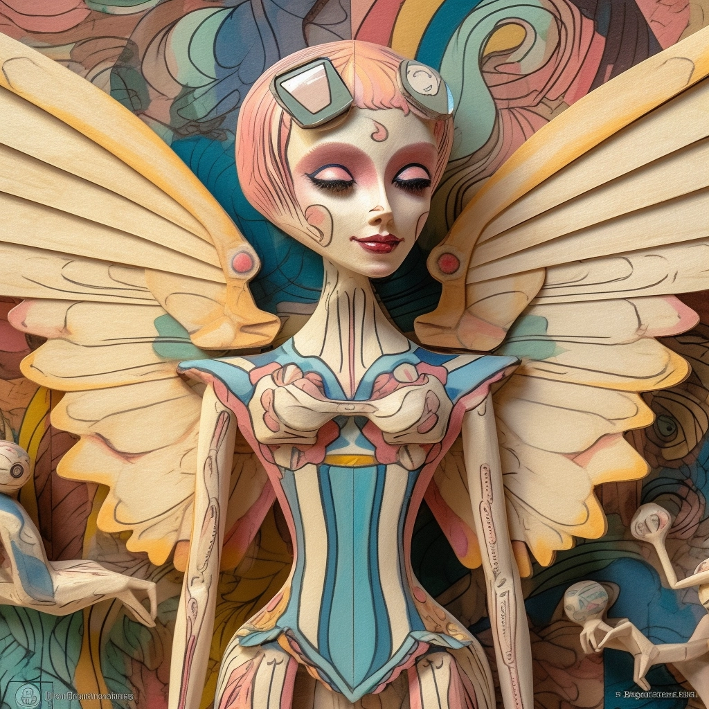 Vintage Anatomical Doll Family with Psychedelic Wings