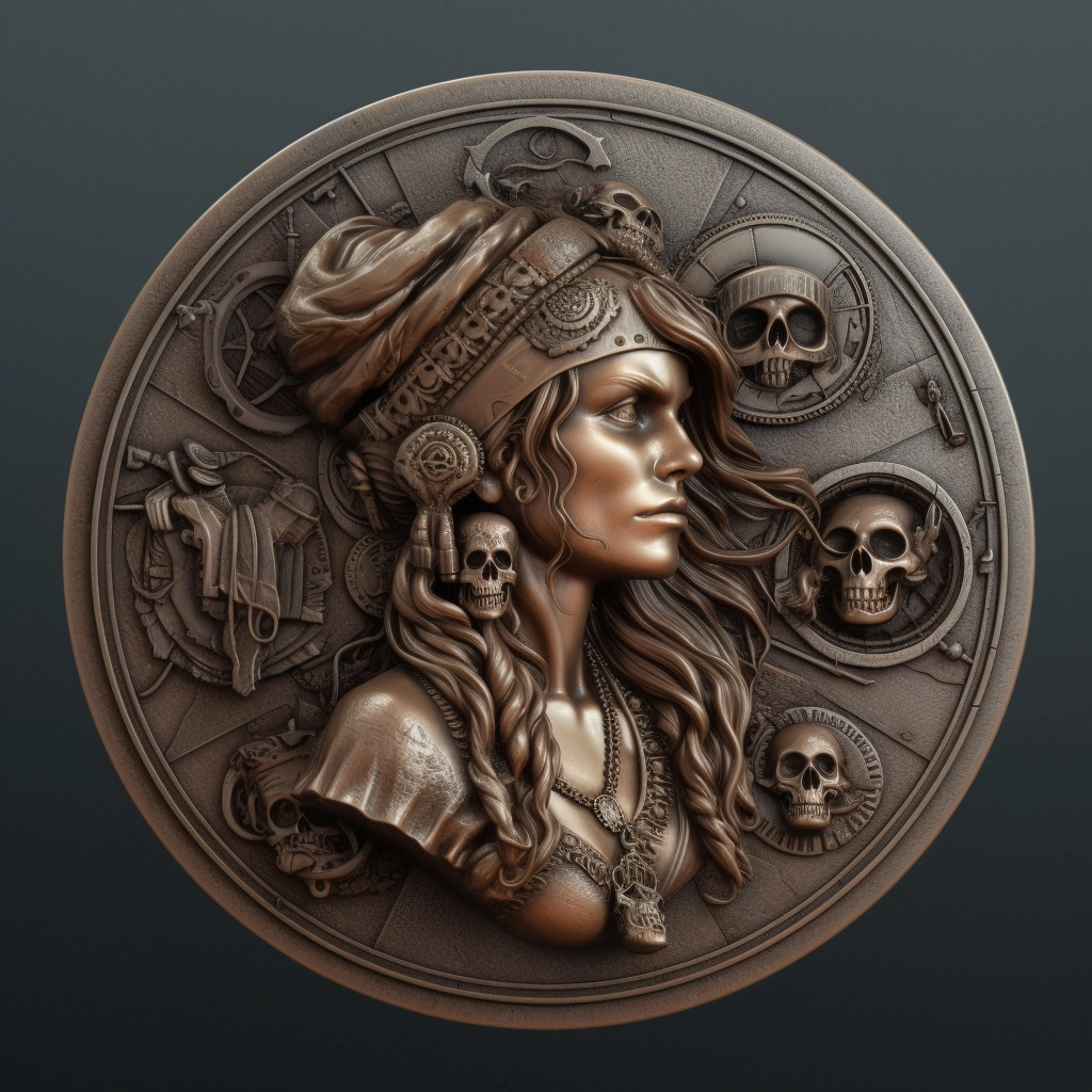 Realistic Bronze Pirate Woman Medallion