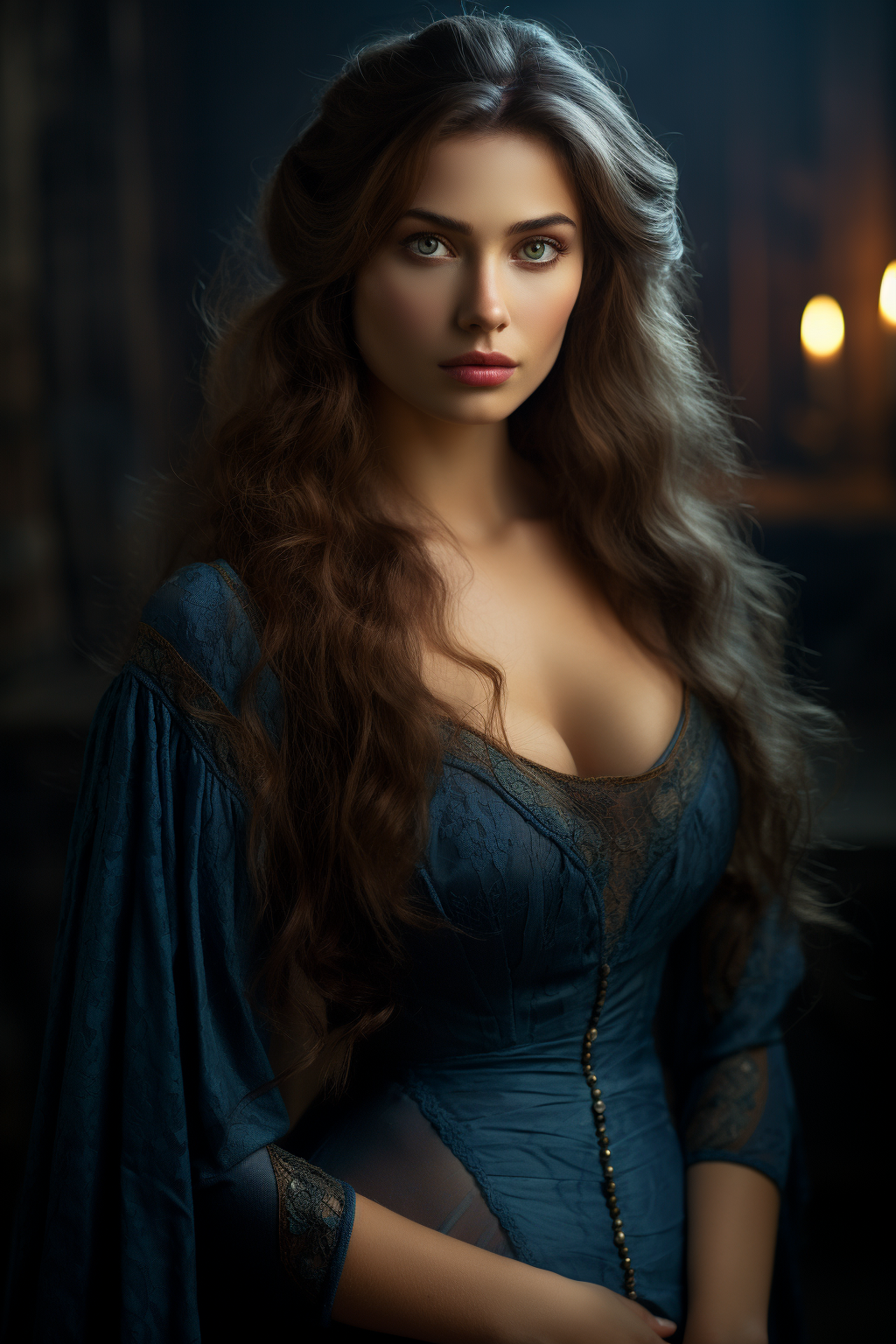 Enchanting 5th Century Vampire in Blue: Bewitching Beauty