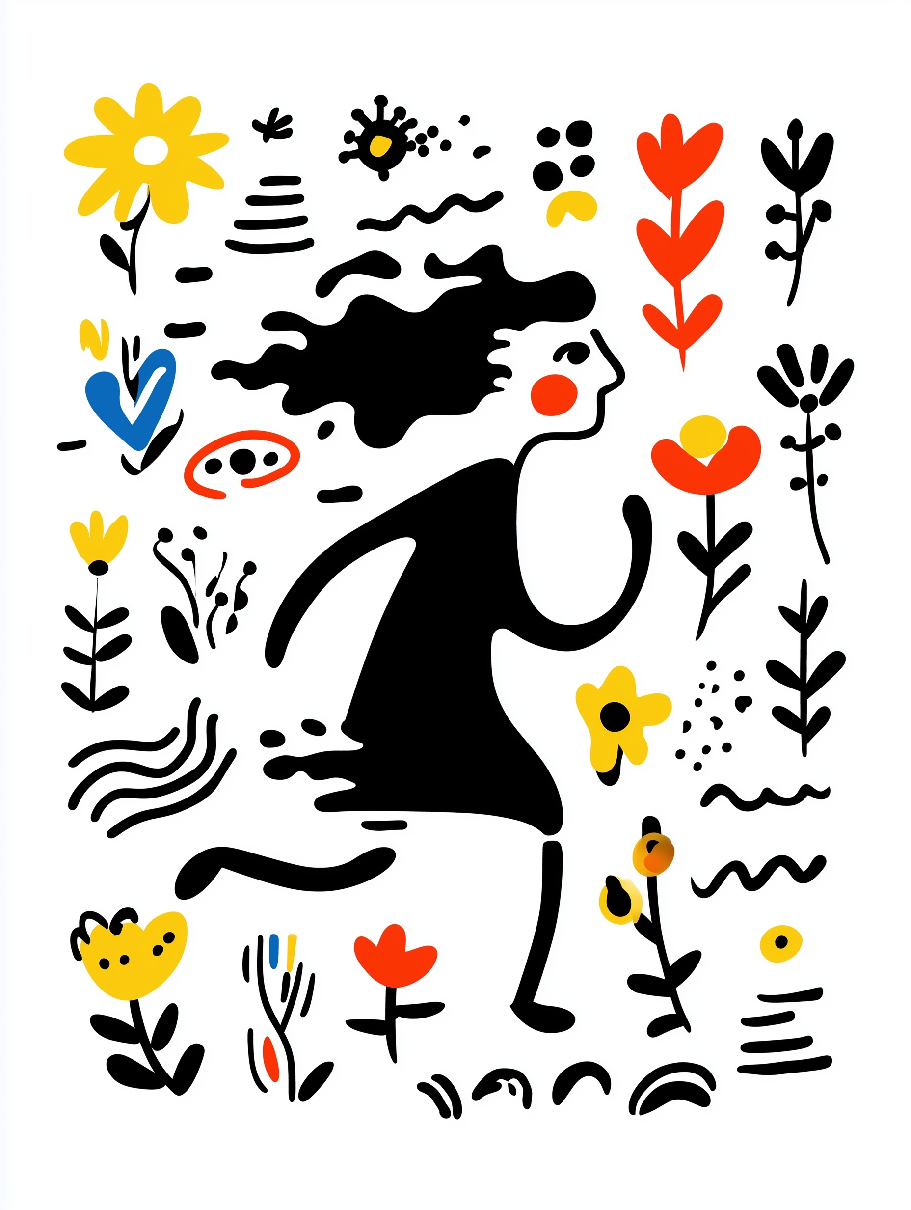 Dynamic Black and White Running Girl Vector Art