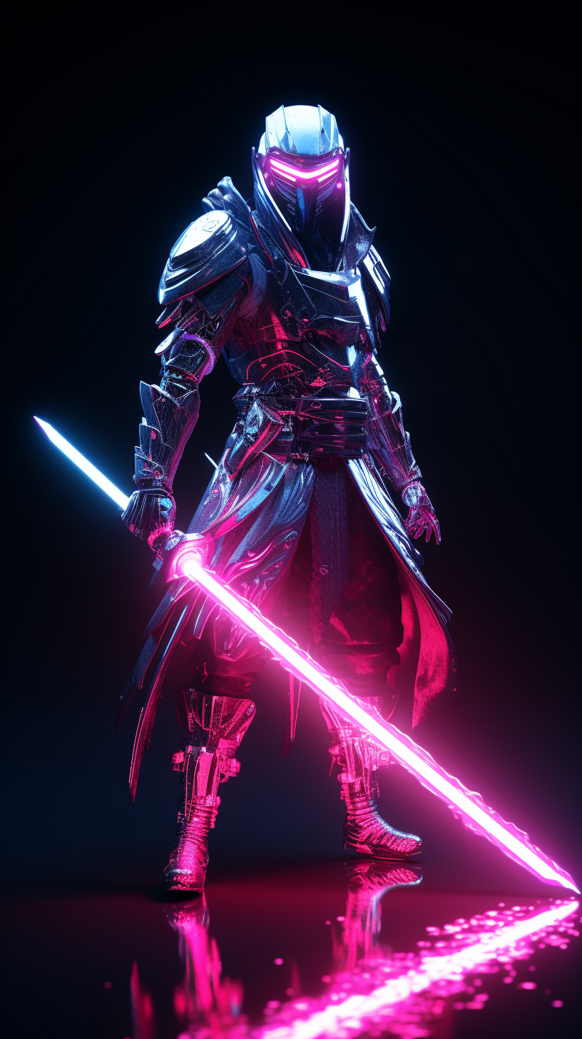 Neon Cyber Samurai: Volumetric Lighting & Twisted Humor