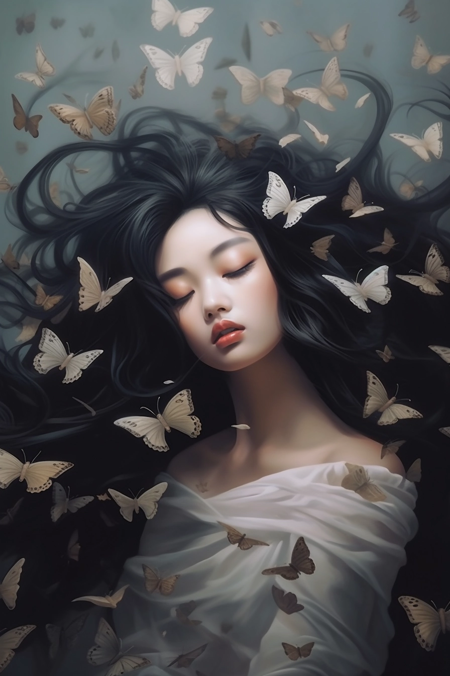 Dreamy Asian Girl with White Butterflies - Photography