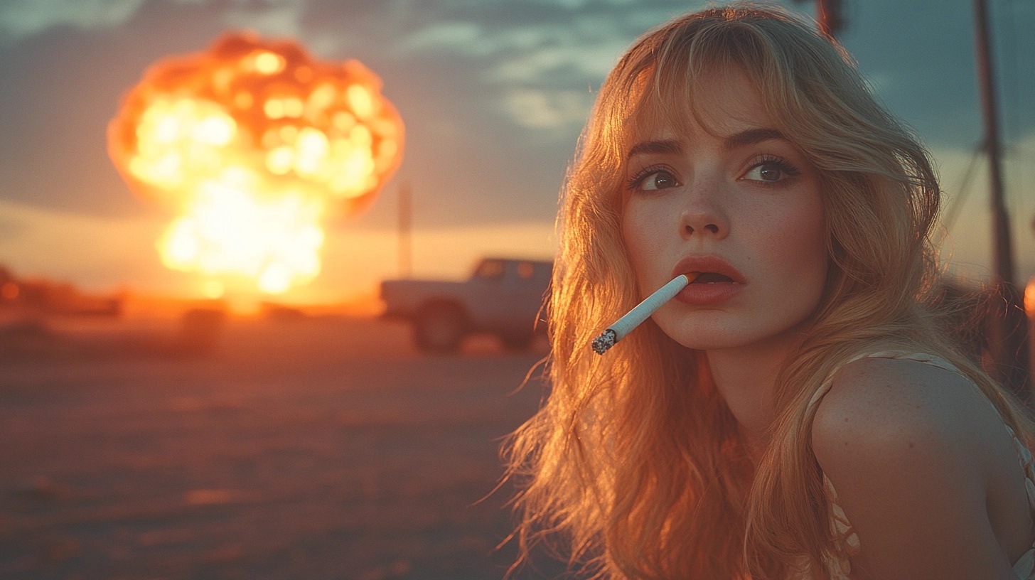 Cinematic Woman Witnesses Atomic Explosion