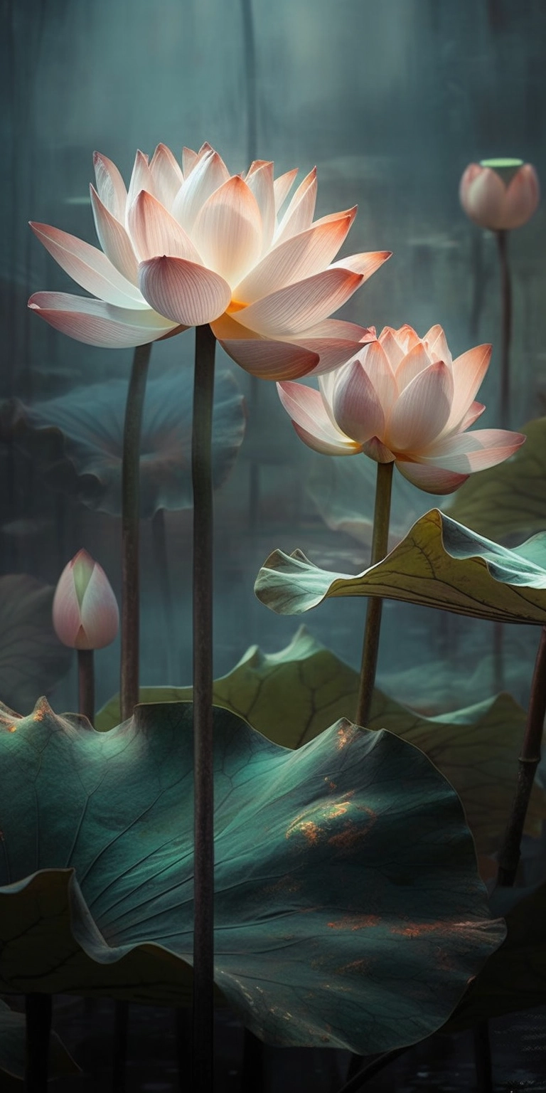 Realistic Pastel Sage Lotus Flowers