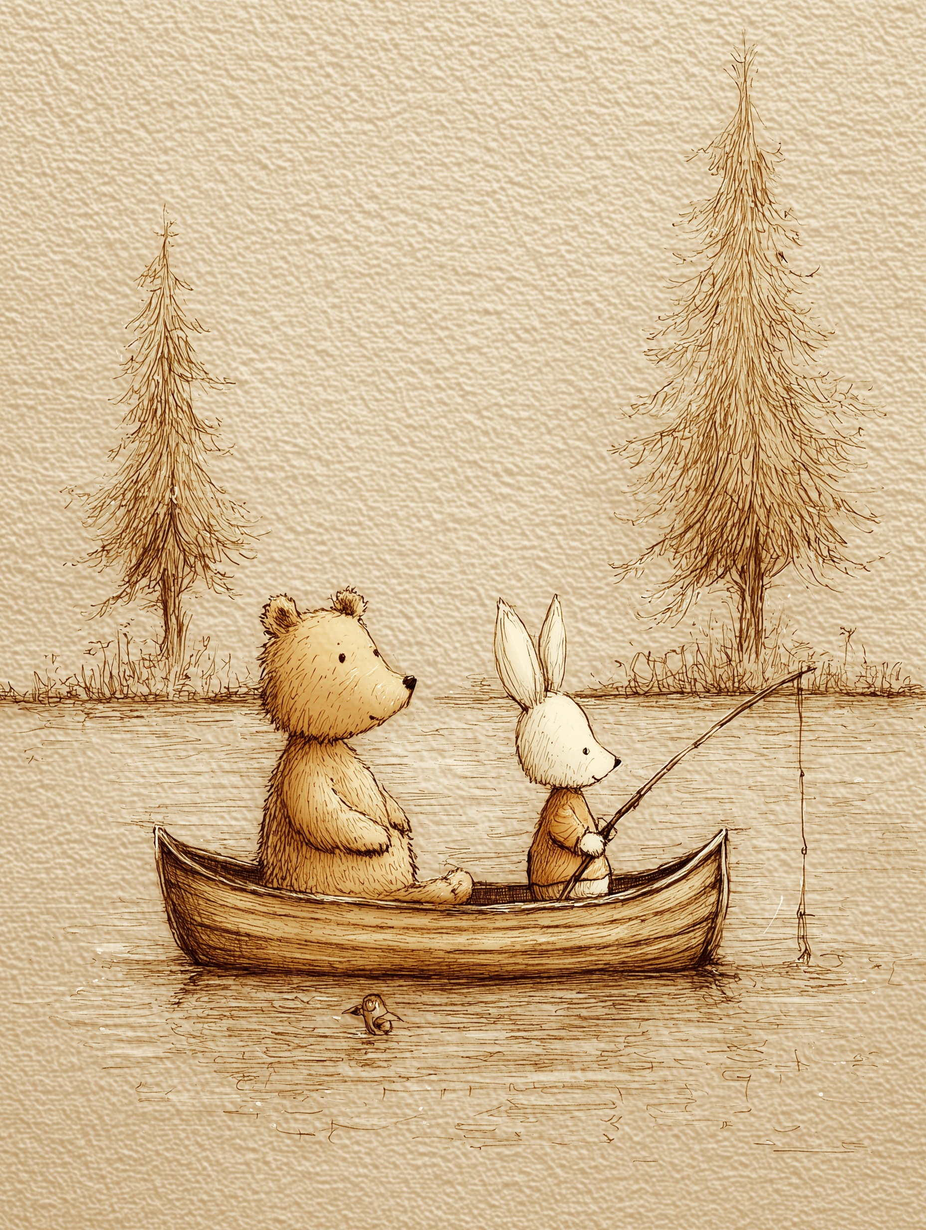 Charming Bear and Bunny Canoe Adventure Artwork