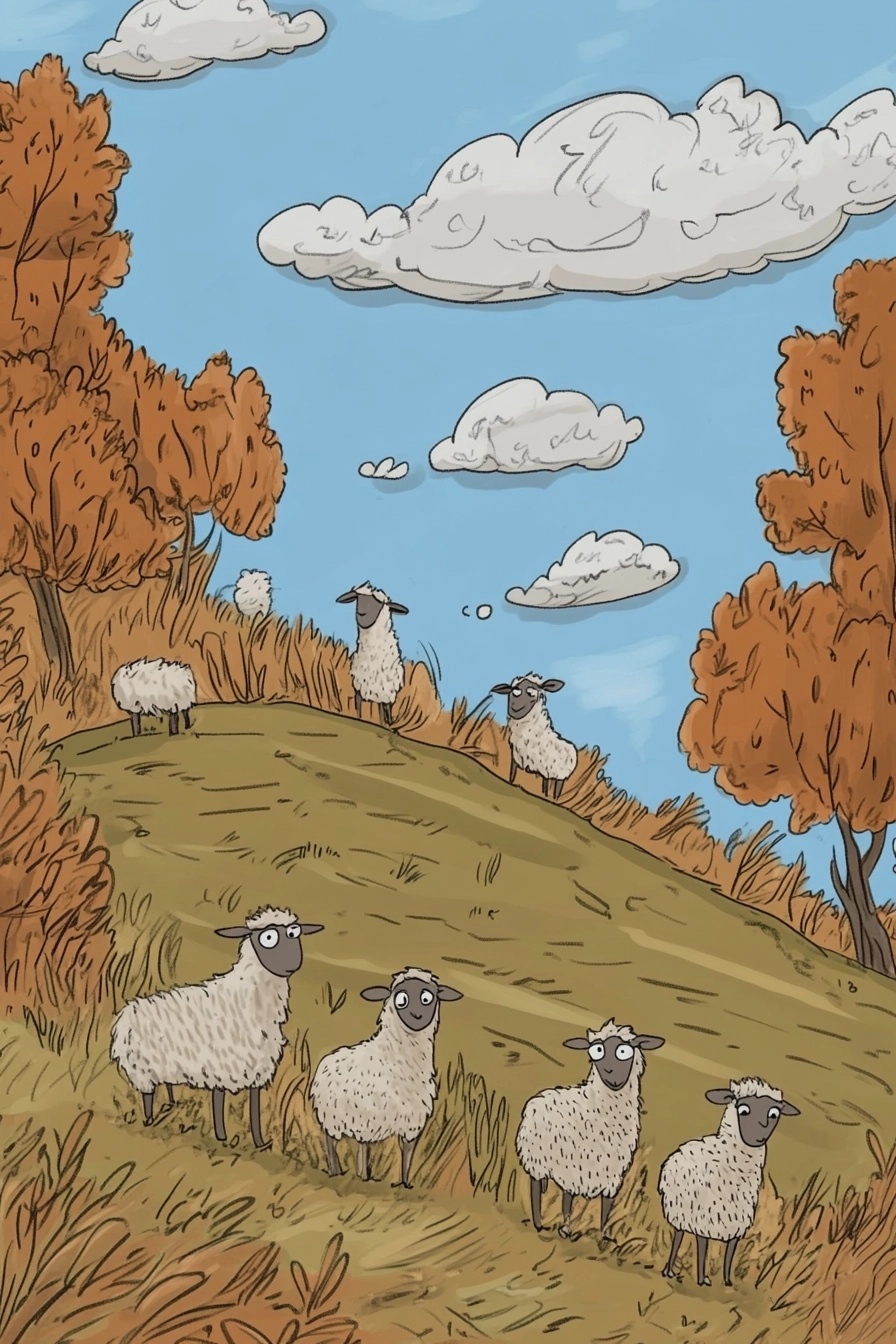 Serene Countryside: Minimalist Sheep Poster