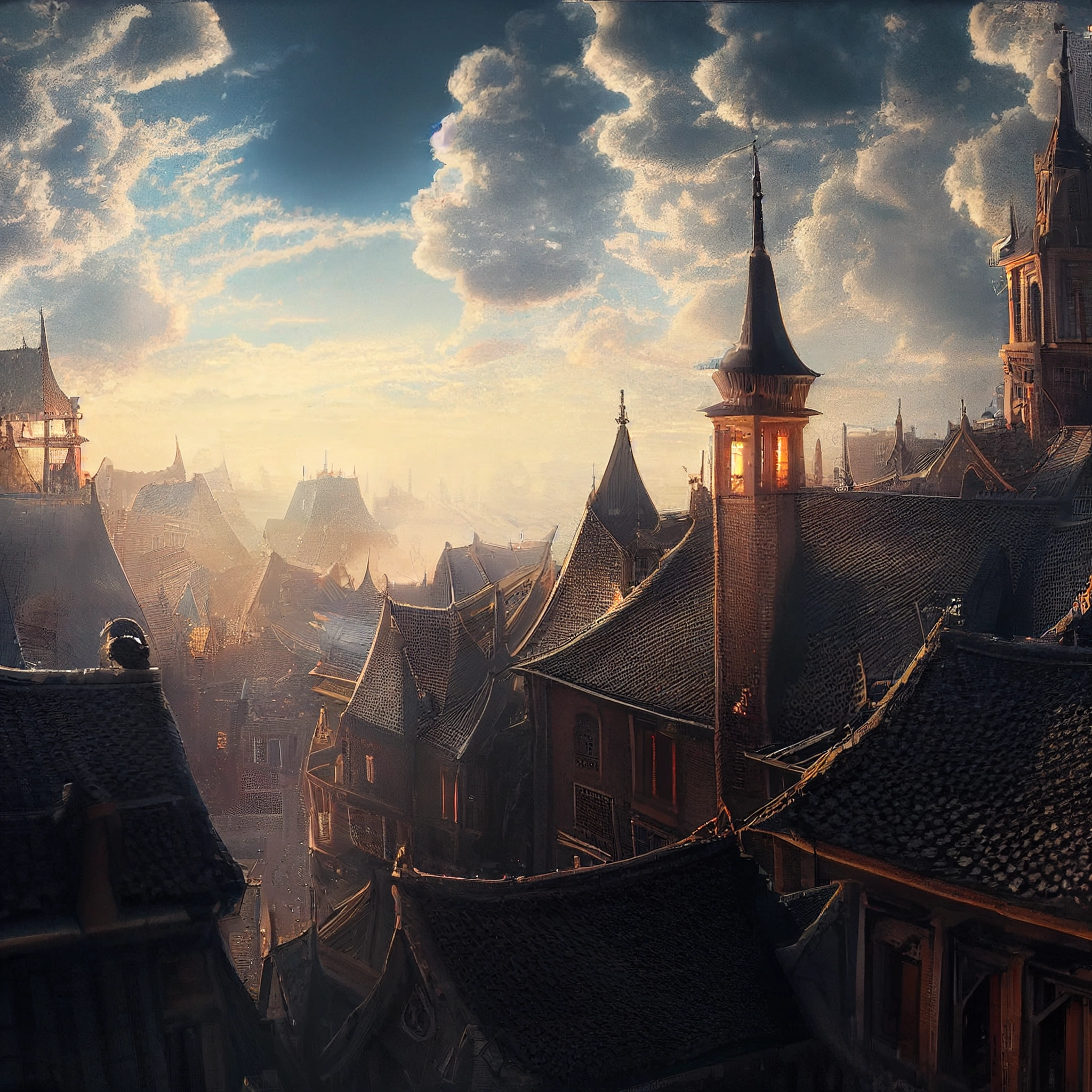 Hyperdetailed Chiaroscuro Fantasy Town - Stunning Leon Tukker HD Visuals