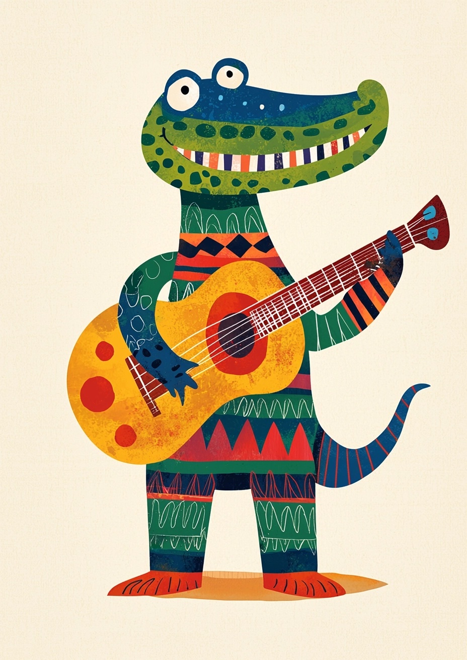 Colorful Crocodile Guitarist: Playful Art Design