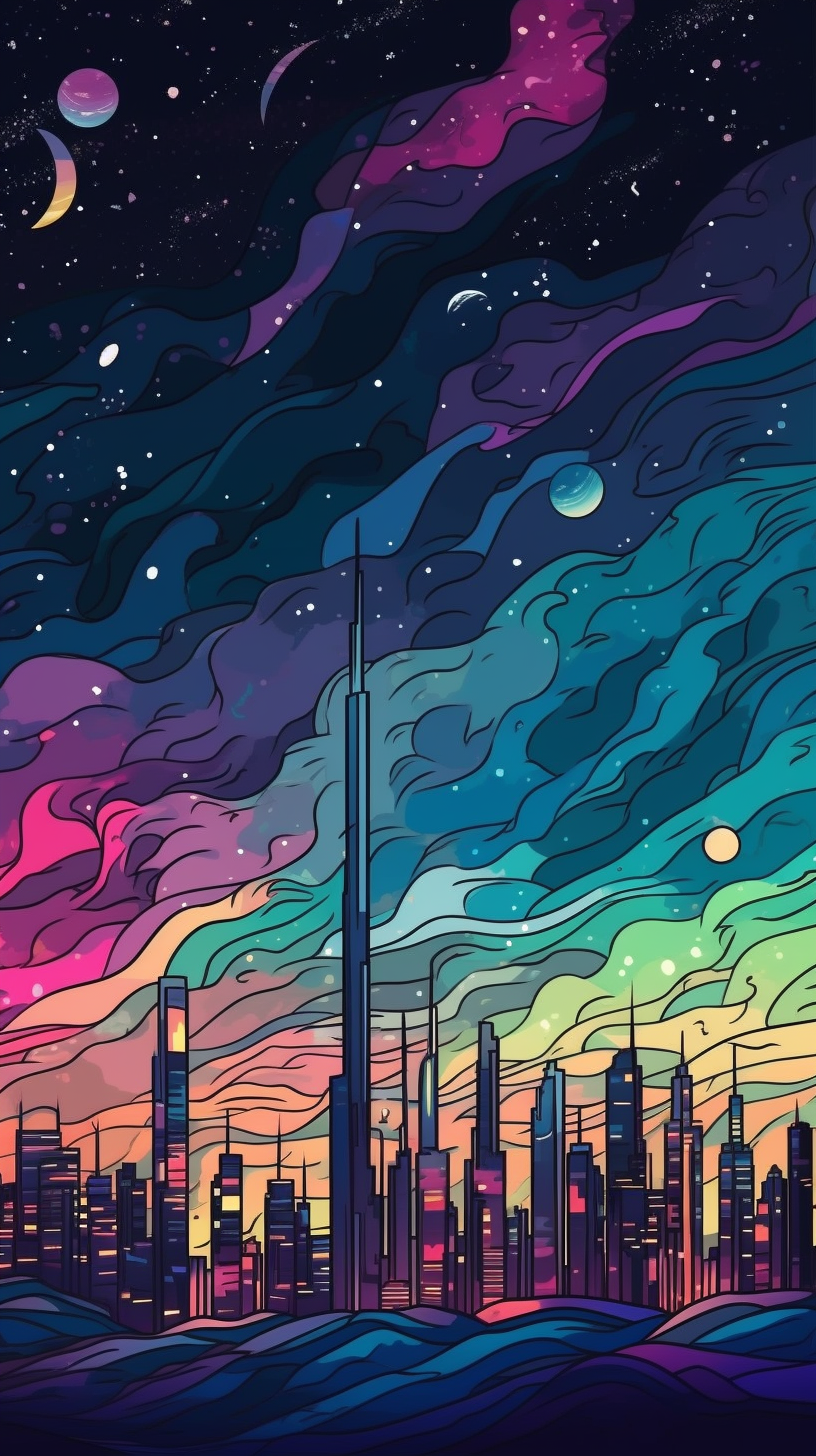 Vibrant Dubai Nights: Colorful Comic Art in 4K