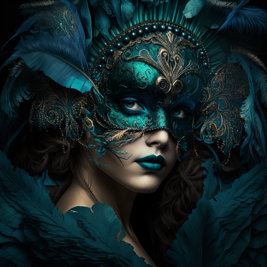 Stunning Blue-Green Venetian Mask with Ostrich Feathers