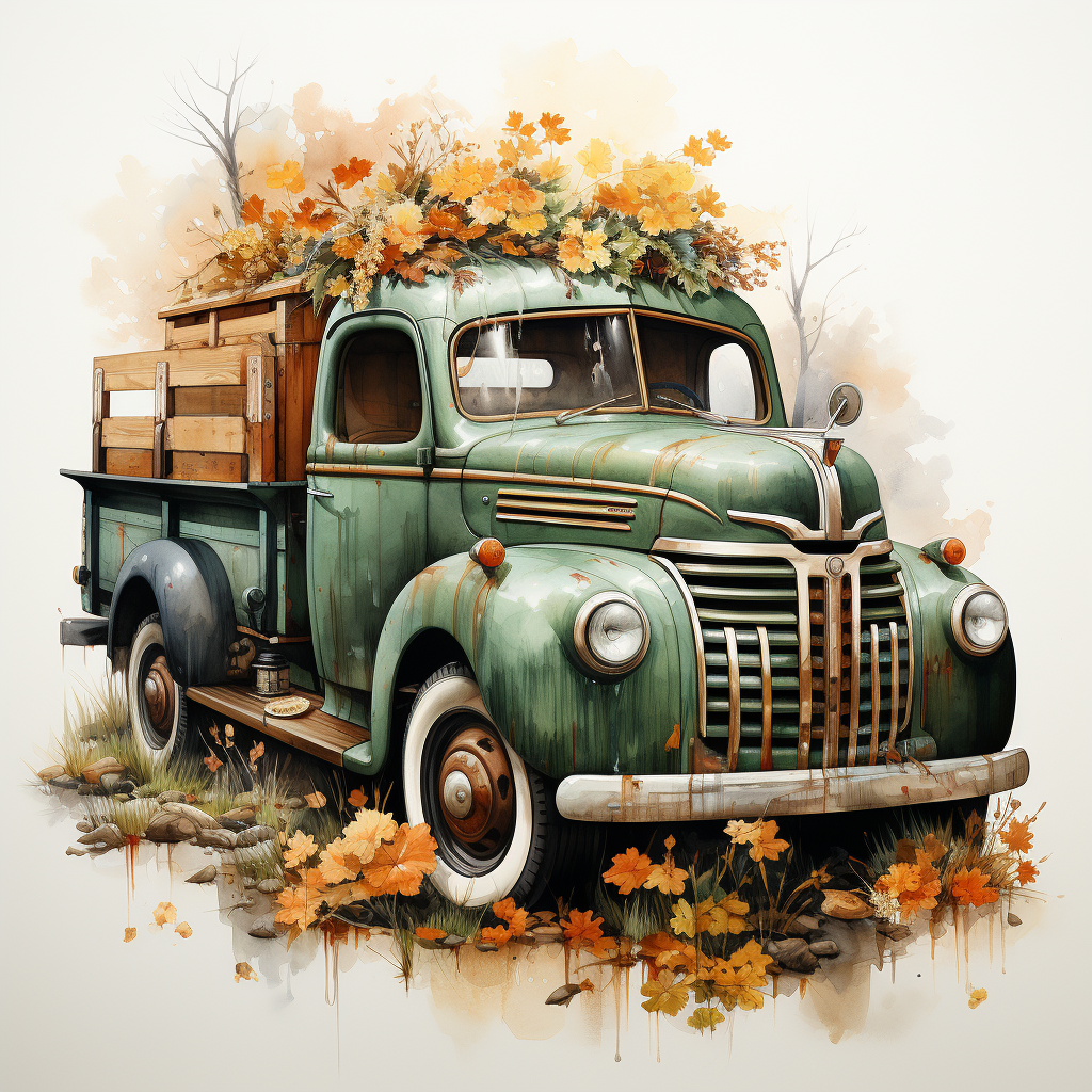 Detailed Watercolor Truck with Pumpkins: Download Now!