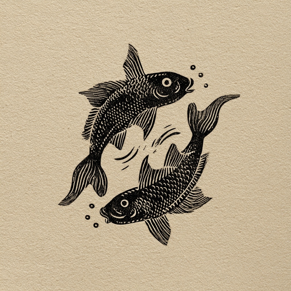 Vintage Embossed Pisces Fish Clipart Design