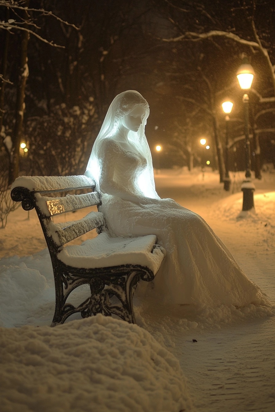 Winter Bride: Exquisite Snow Sculpture in the Park