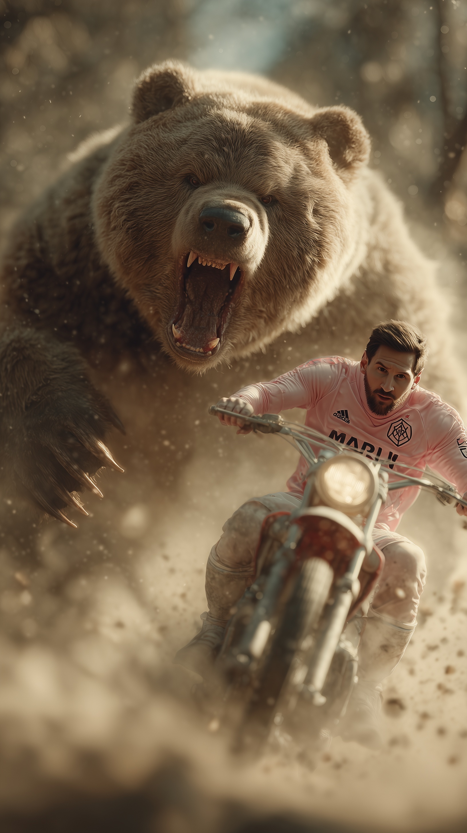 Messi's Wild Escape: Bear Chase in the Forest