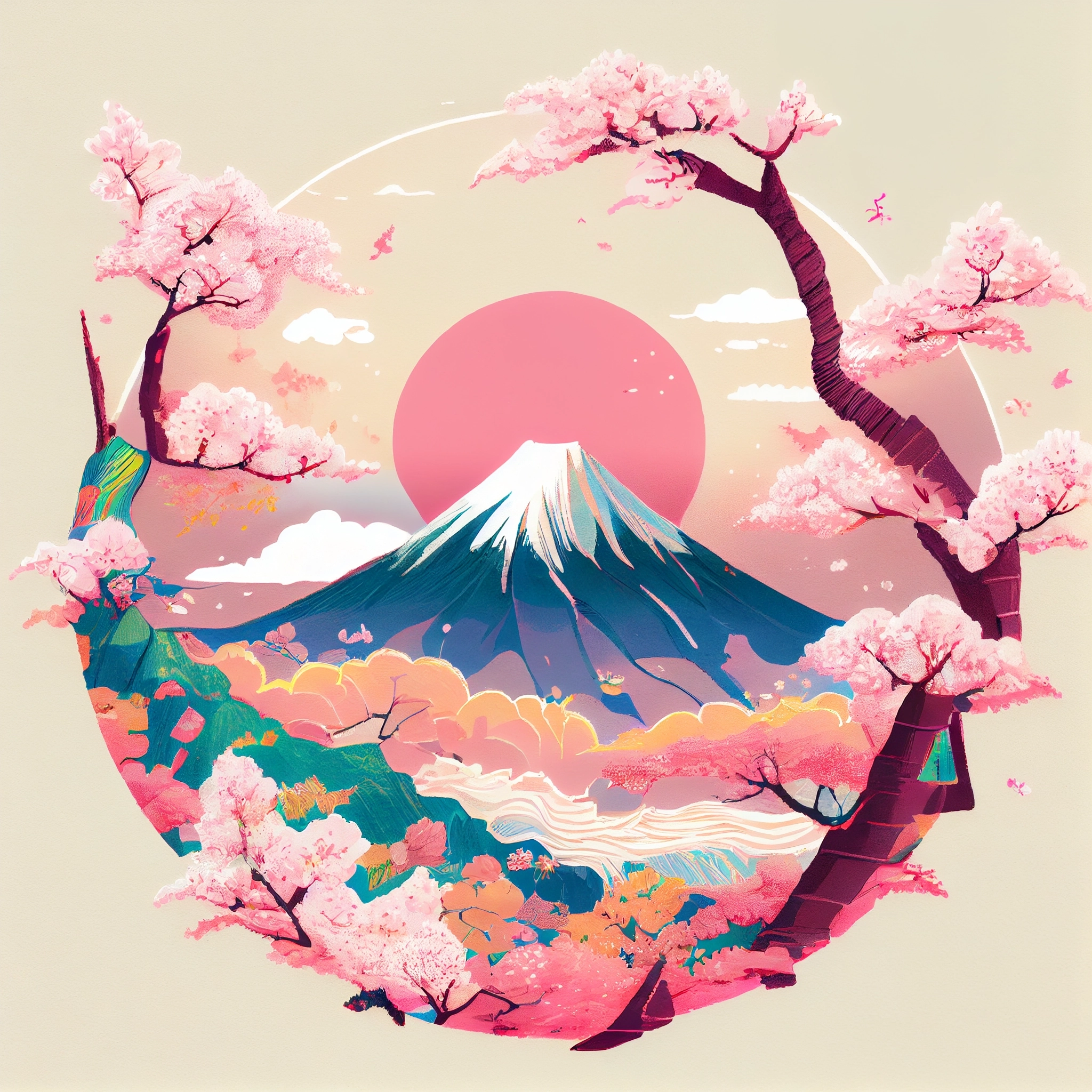 Cherry Blossoms & Mount Fuji Art