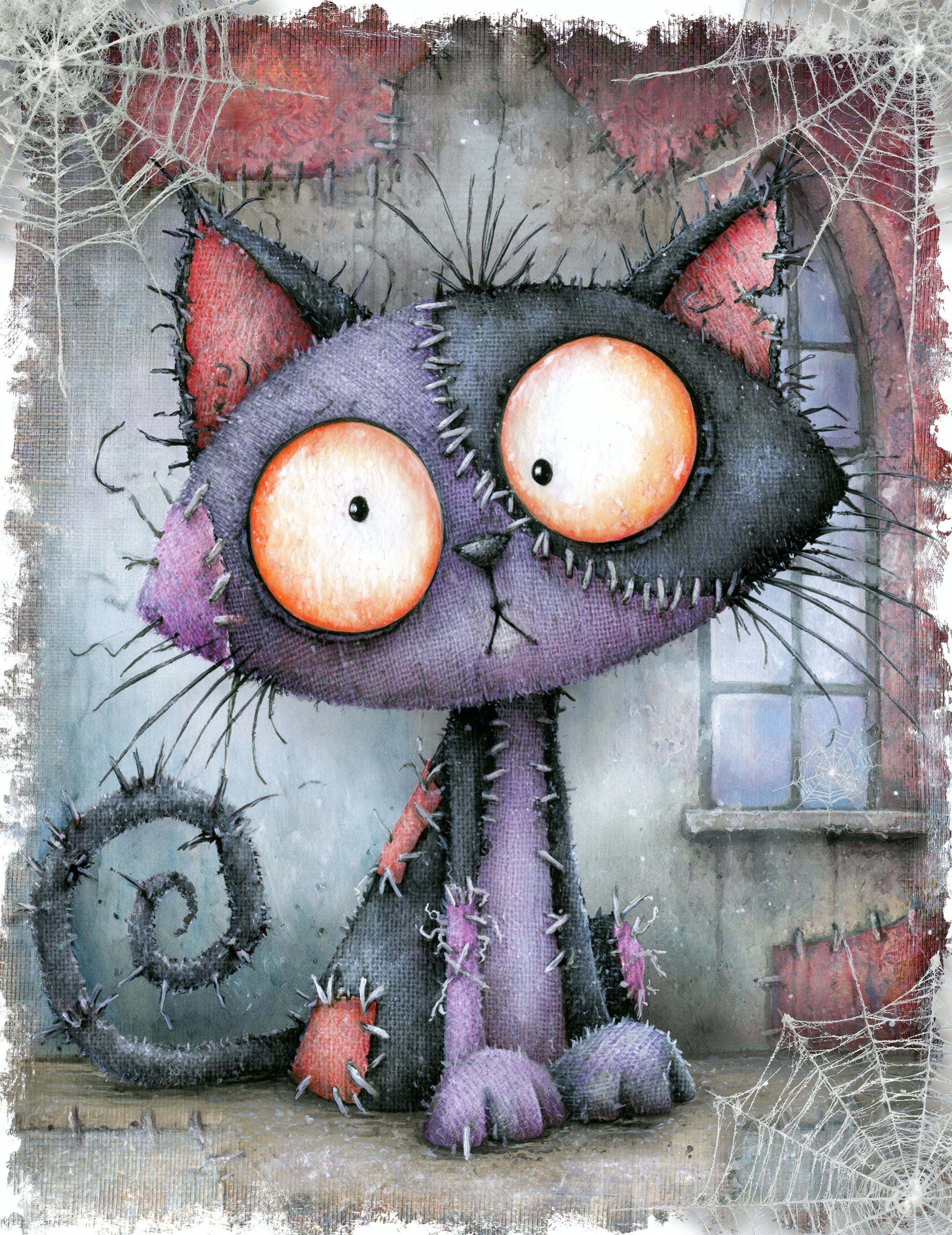 Whimsical Gothic Cat Art: Eerie Vintage Horror