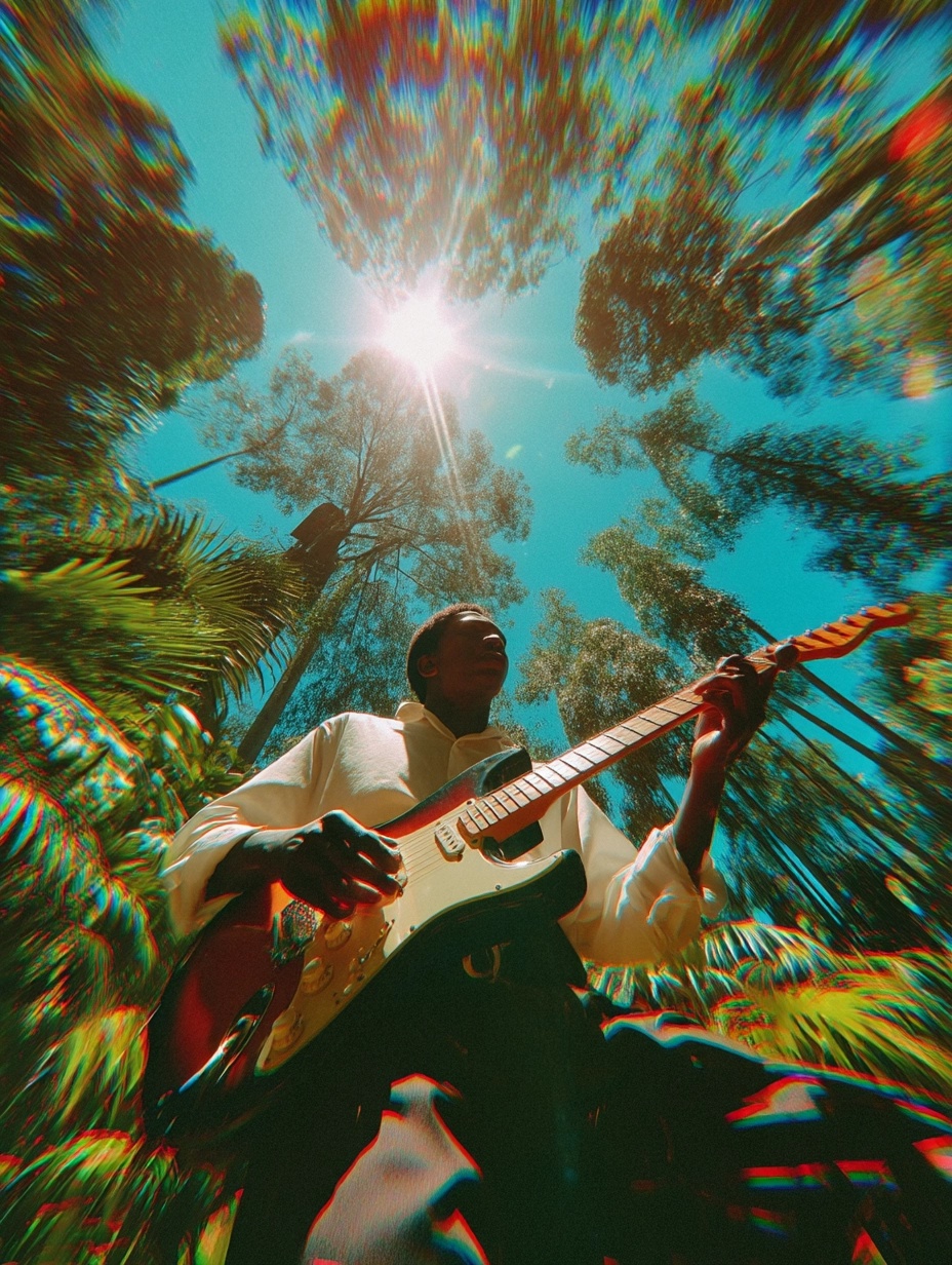 Ethereal Guitarist: A Psychedelic Portrait in Nature