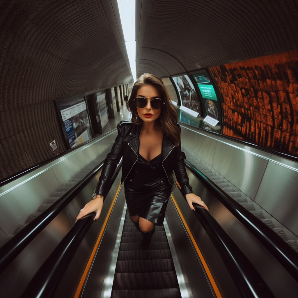 Stylish Young Woman in Leather Blazer: London Underground Outfit
