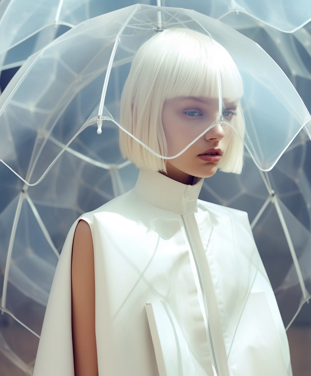 Ethereal Portraiture: Futuristic Woman with Bubble Umbrella