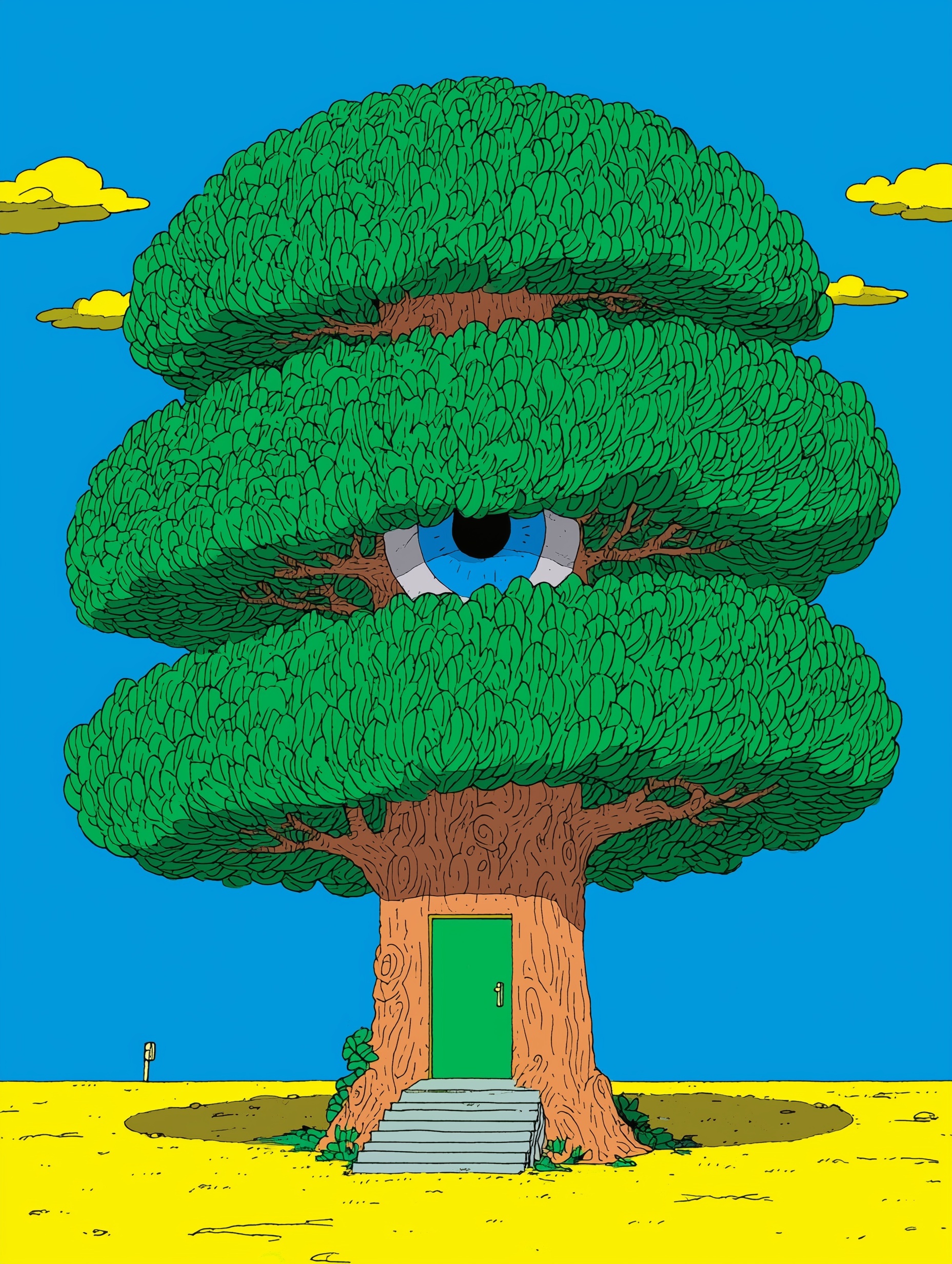 Mystical Tree with Door and Mushroom Shaped Canopy