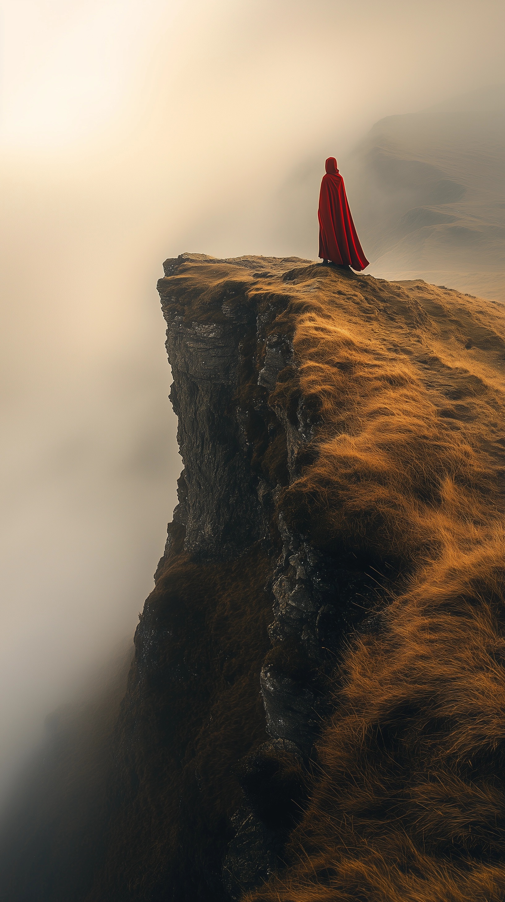 Red Cloak on Misty Ridge: Nature’s Epic Tale