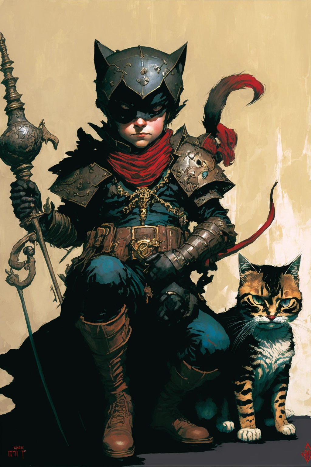 Fantasy Spider-Knight & Kitten Digital Portrait