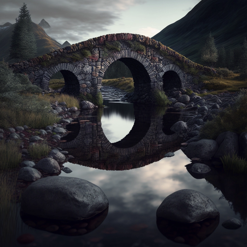 Medieval Nordic Bridge: Stone Sculptures & Fantasy Landscape (4K)