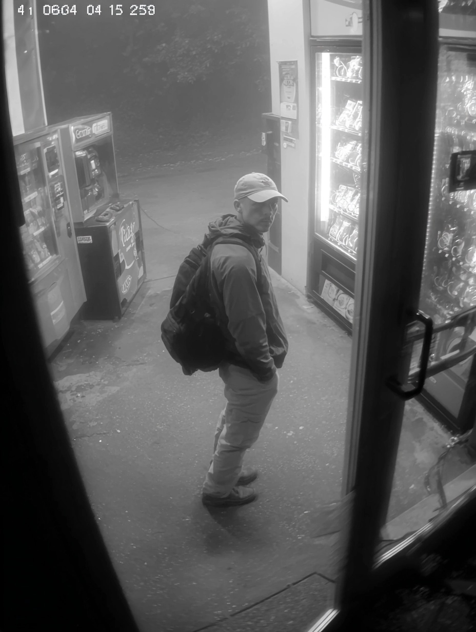 Foggy Gas Station Surveillance: Eerie Morning Scene