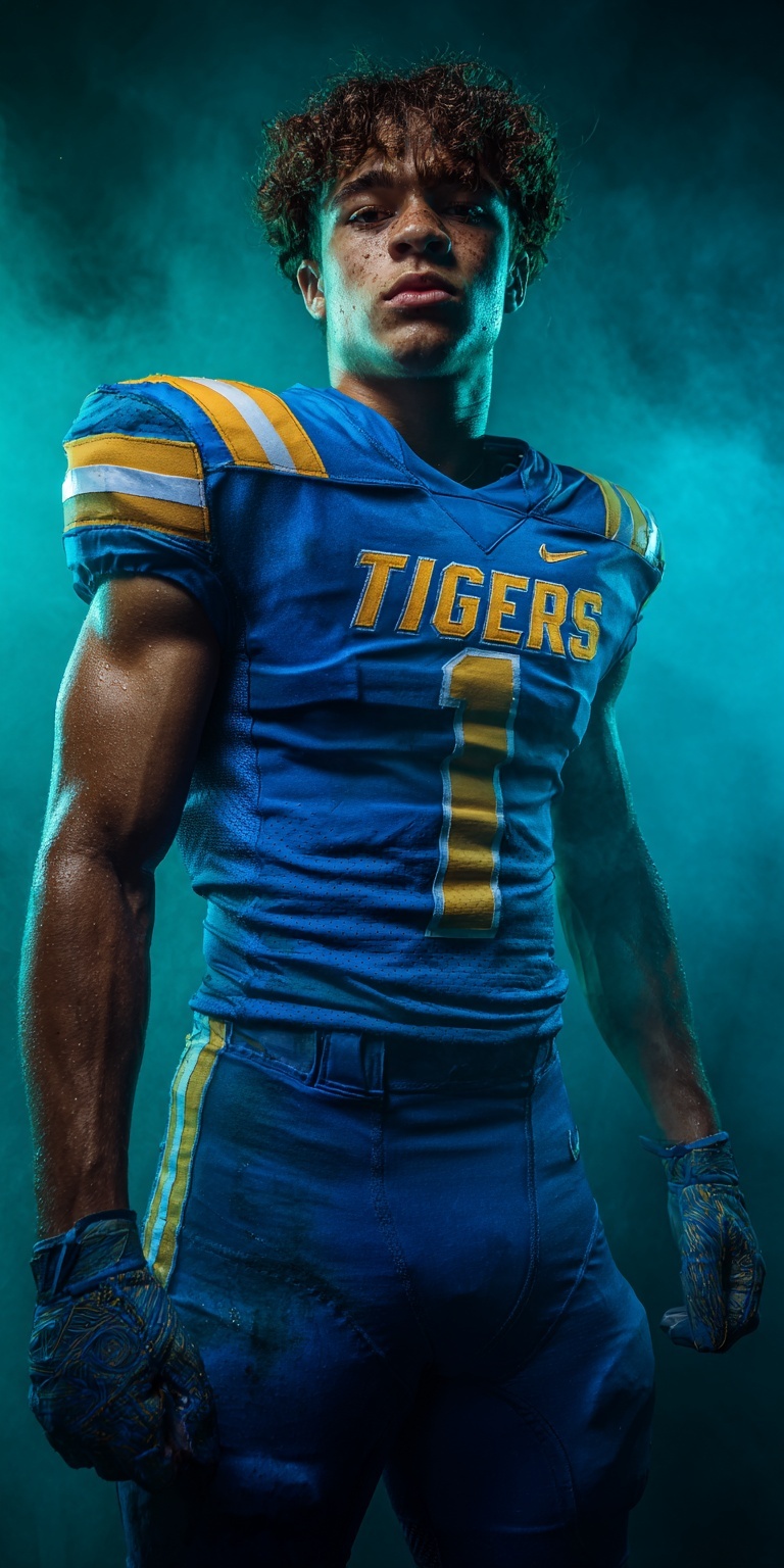 Dynamic High School Football Player on Green Screen