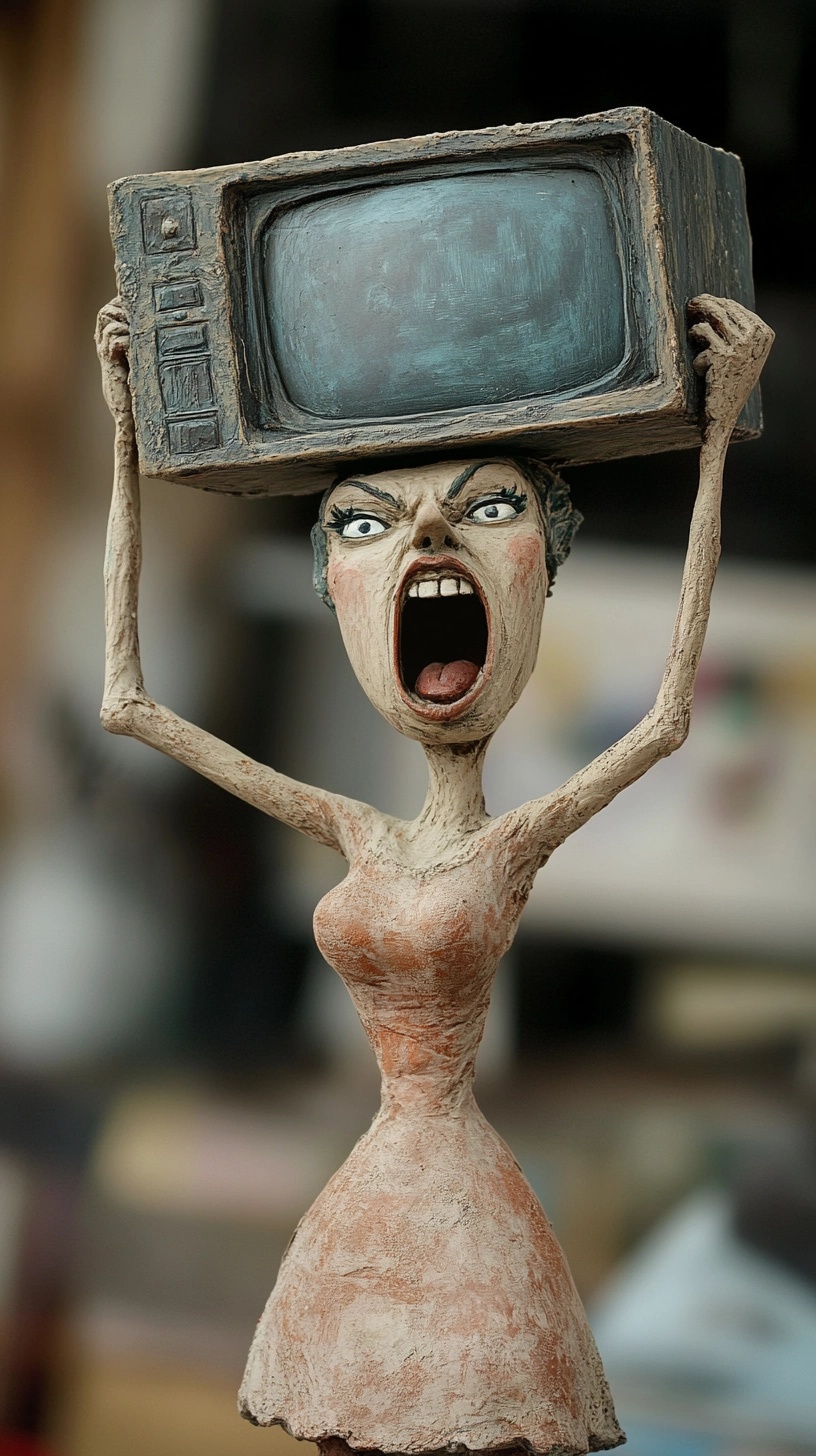 Unleash Anger: Clay Woman's Bold TV Statement