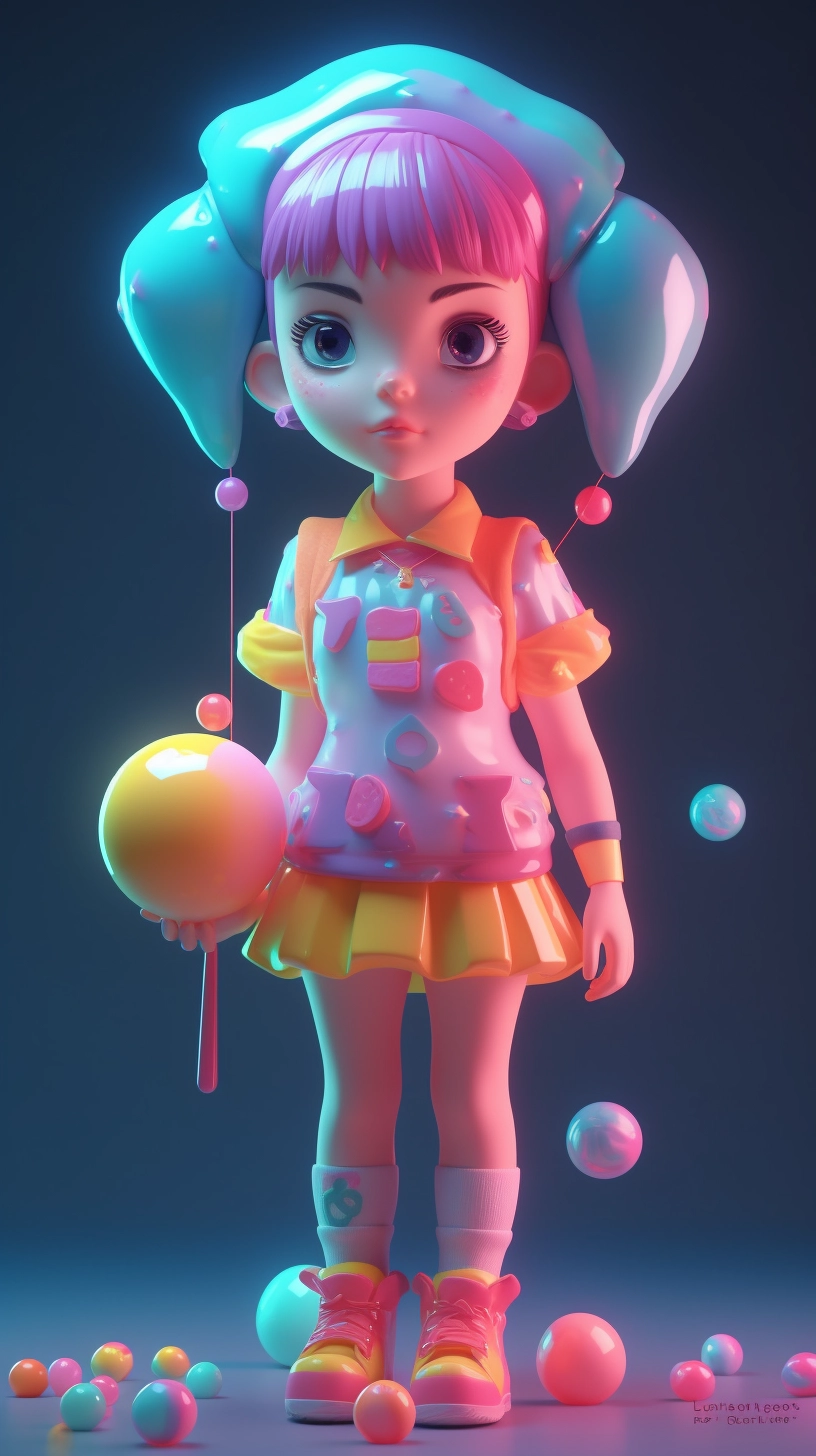 Cute Candy Girl Blender Art - Rainbow Bubble Mat & Neon Light