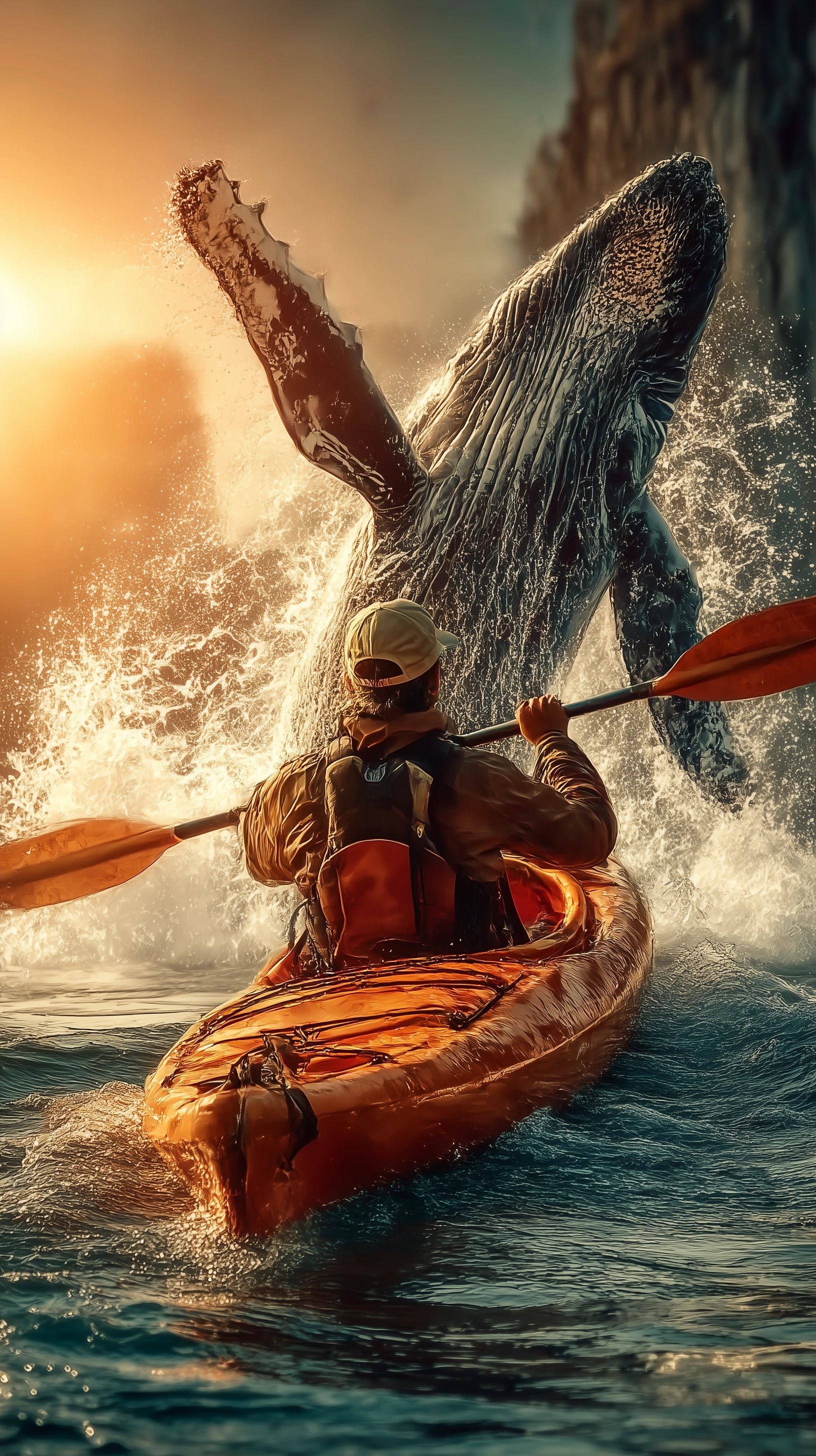 Thrilling Kayak Encounter with Jumping Whale