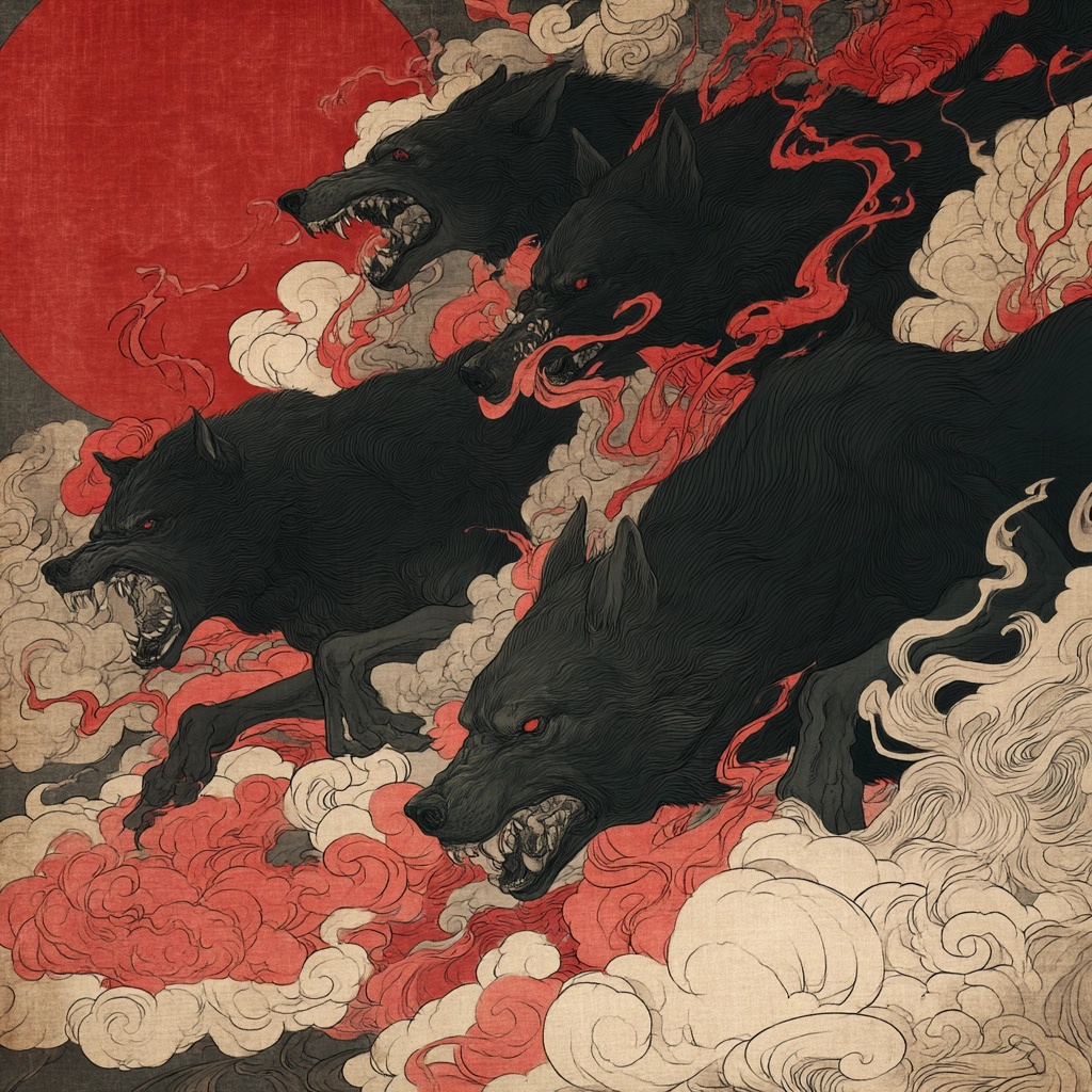 Fierce Wolves Punish Demons: Japanese Art Mastery