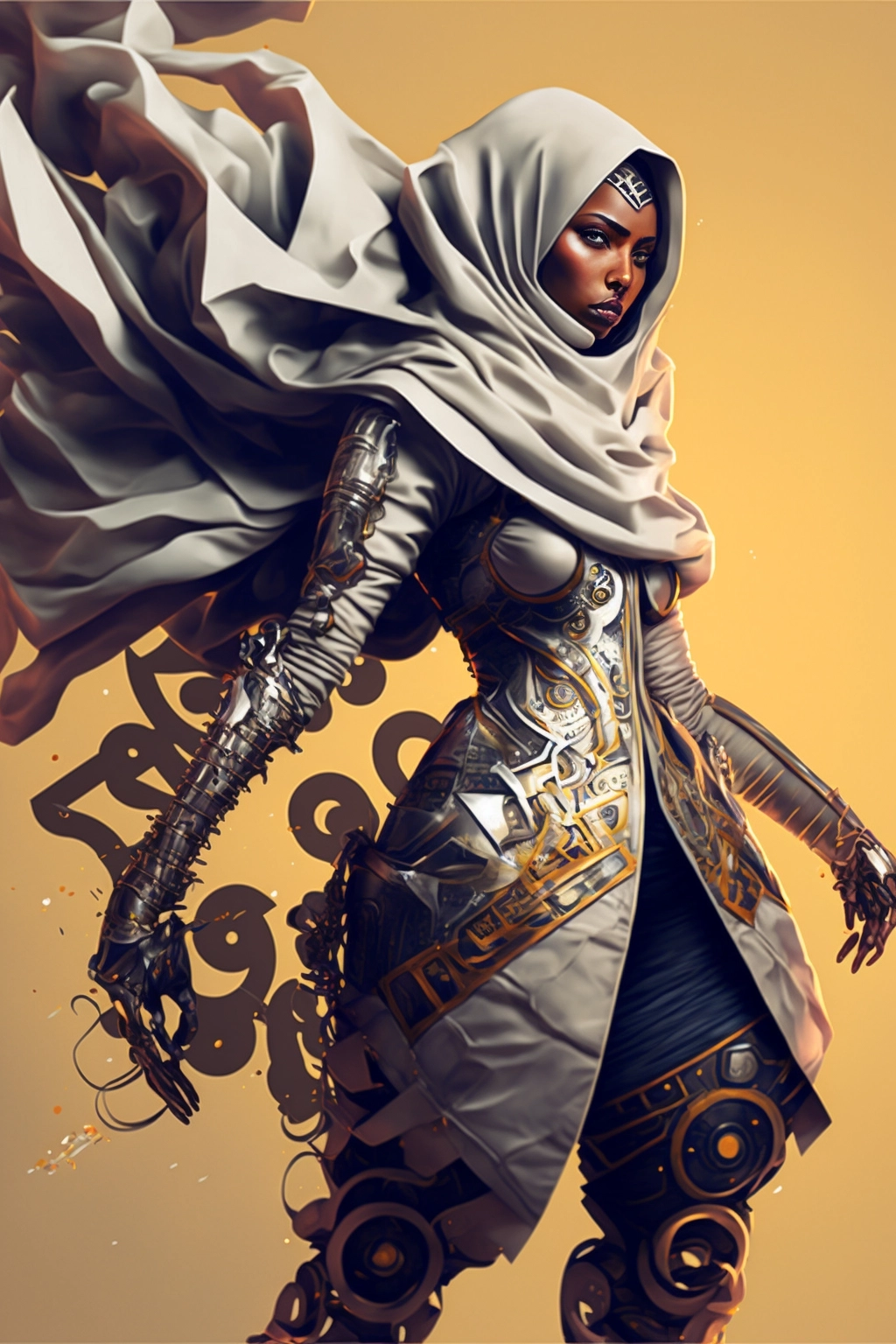 Dynamic Afrofuturistic Muslim Superheroine with Tactical Hijab