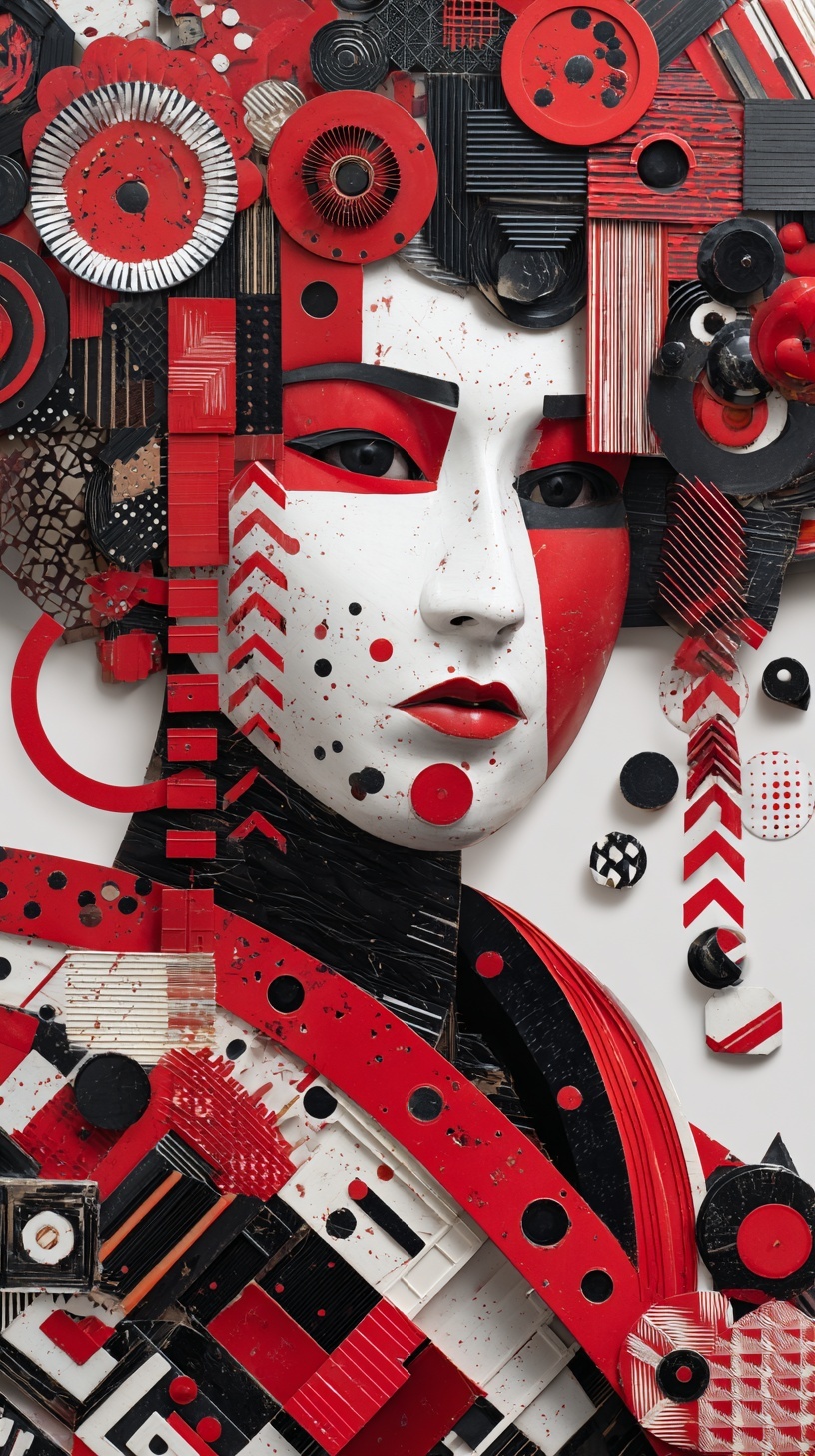 Geometric Metal Geisha Art: Unique Visual Fusion