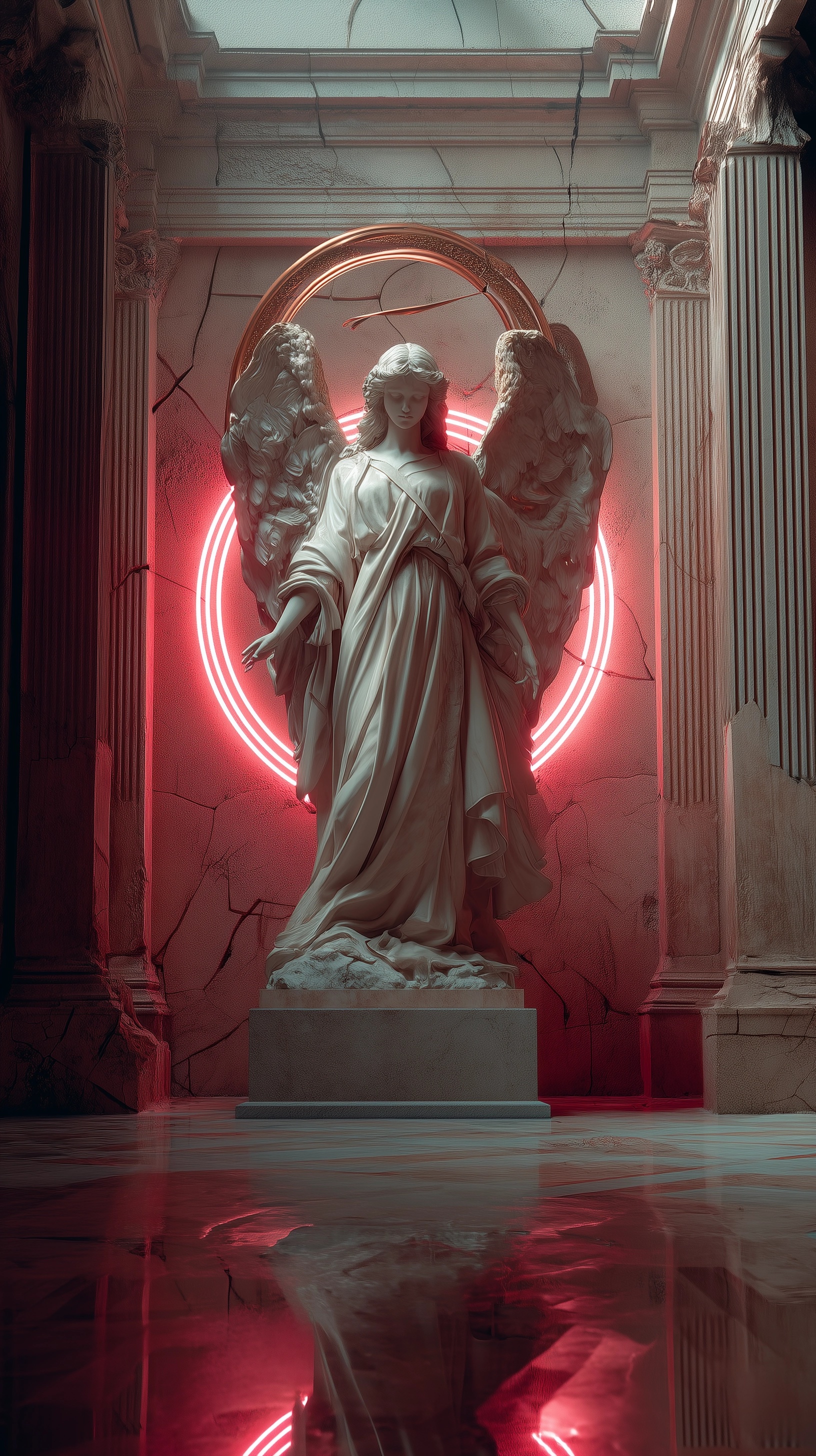 Cyberpunk Meets Baroque: Angel in Neon Glow