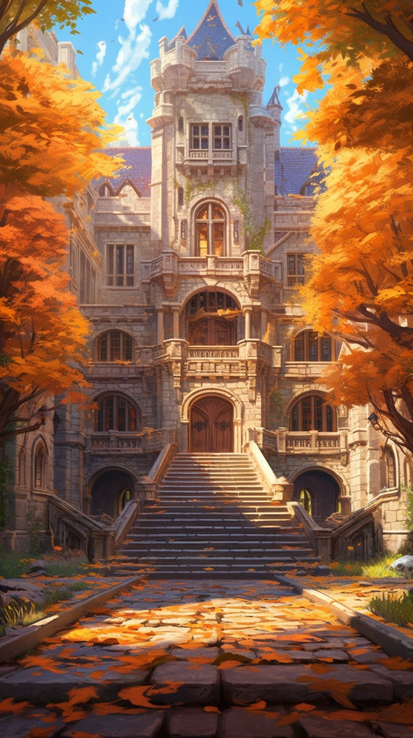 Enchanting Castle Courtyard: Autumn Fantasy