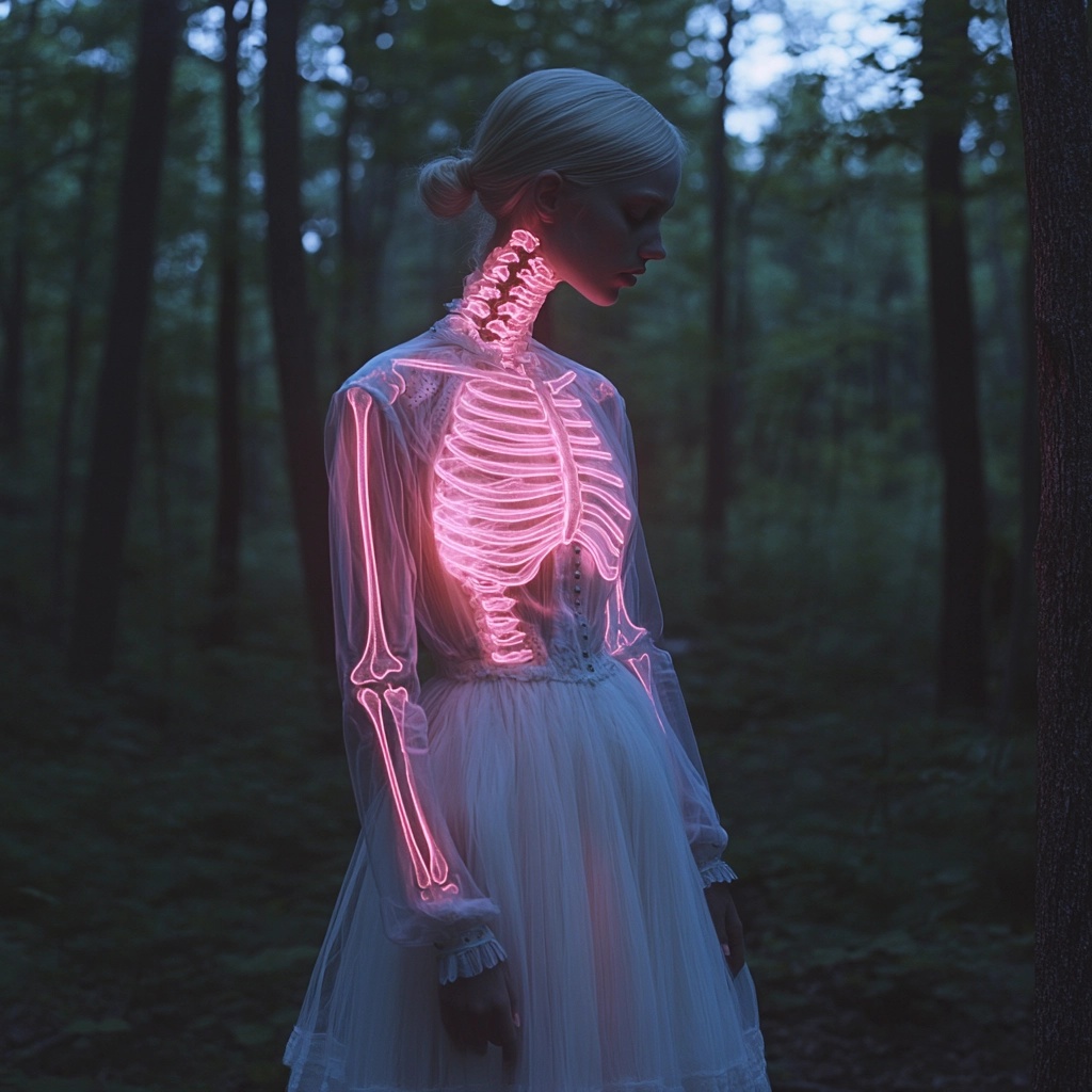 Enchanting Albino Beauty in Neon Light Forest