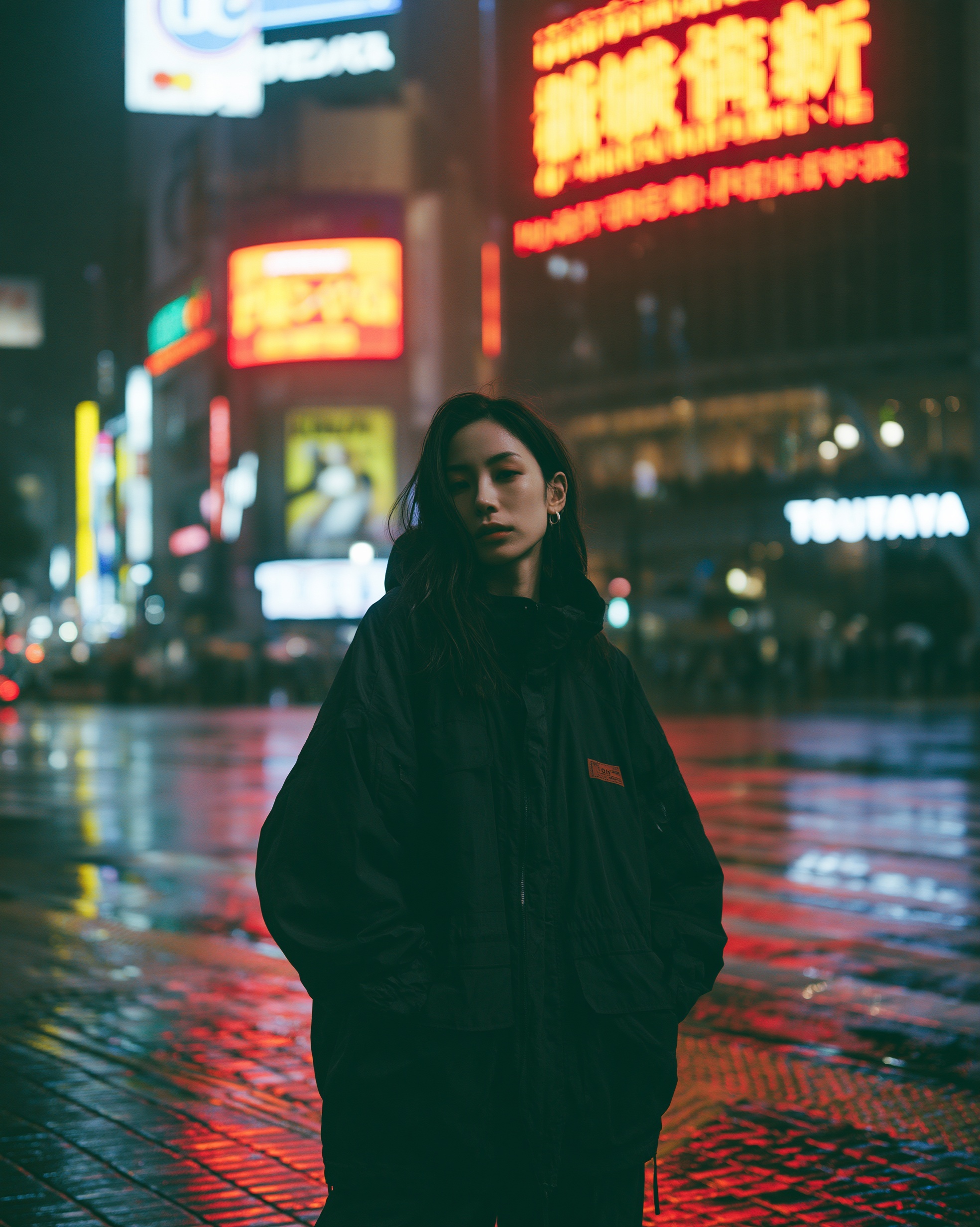 Midnight Shibuya: Techwear Fashion & Neon Reflections