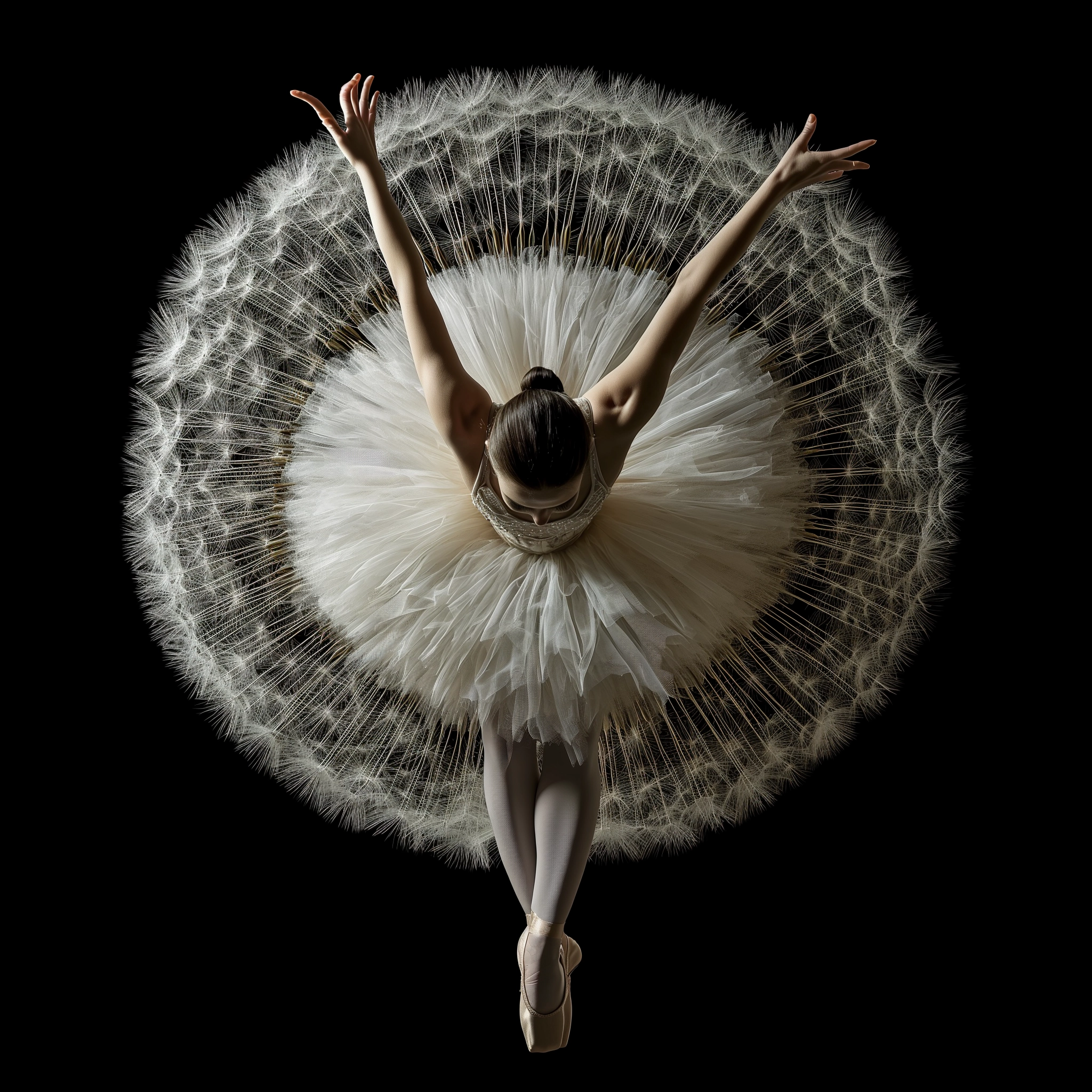 Dandelion Skirt Ballerina - Mesmerizing Optical Illusion on Black Background | High Resolution, 8K