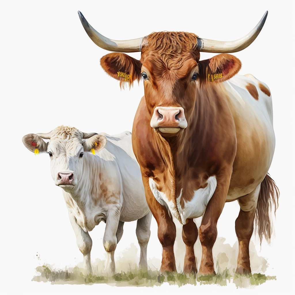 Cute Western Cattle in High Definition Watercolor