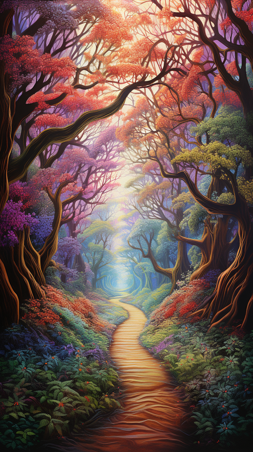 Path to Ascension: Colorful Trees & Hyperrealism